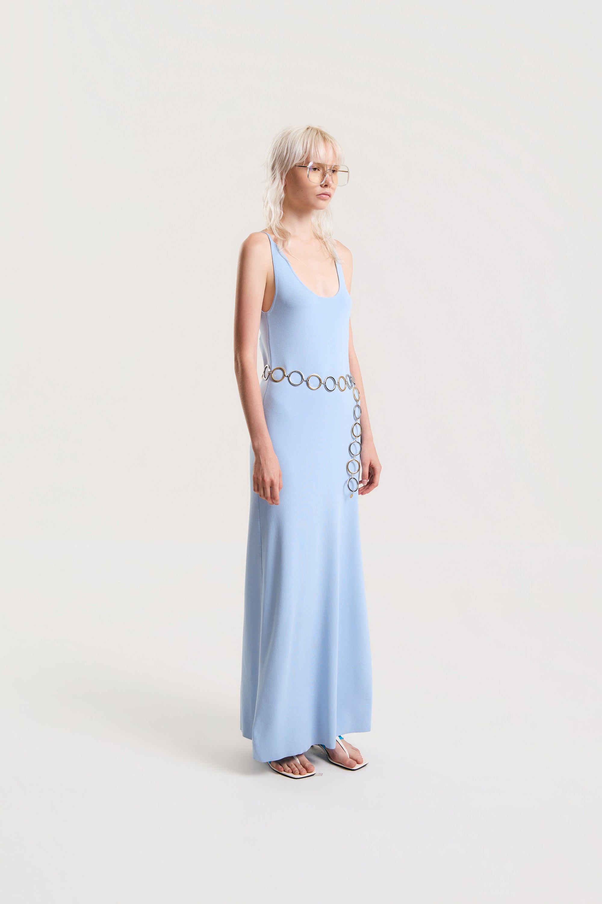 OTHER STORE Halo Open-Back Knit Maxi Dress in Blue
