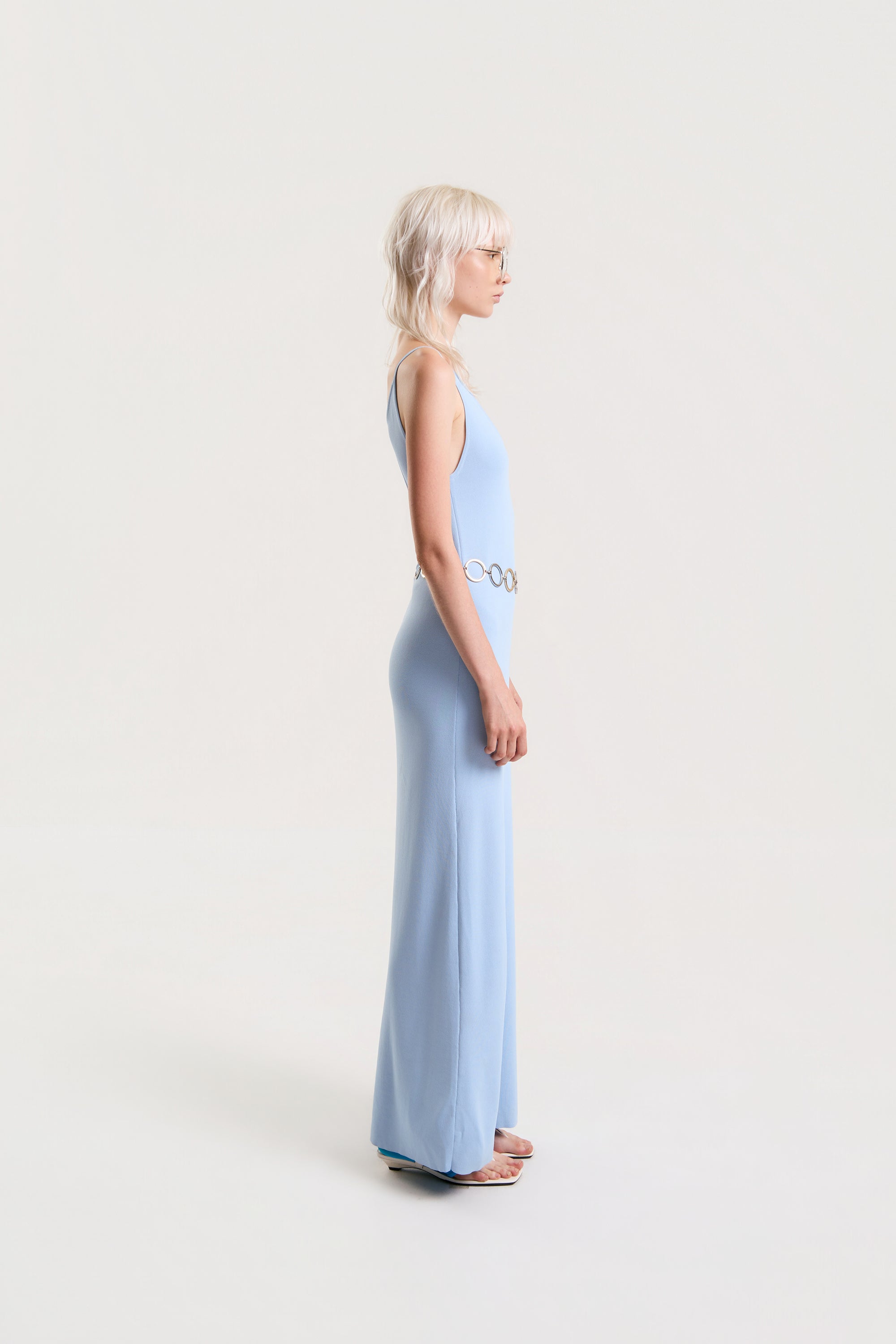 OTHER STORE Halo Open-Back Knit Maxi Dress in Blue