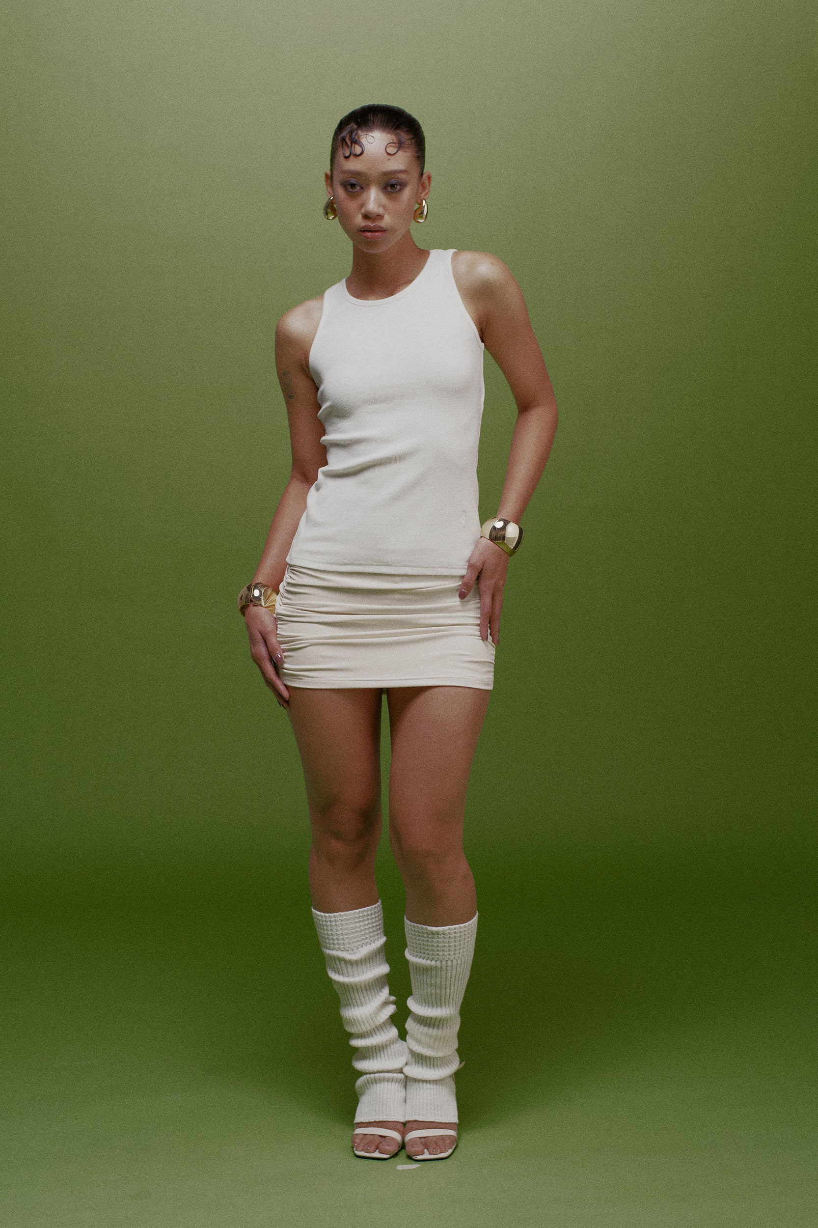 Iris Low-Waist Ruched Mini Skirt Cream