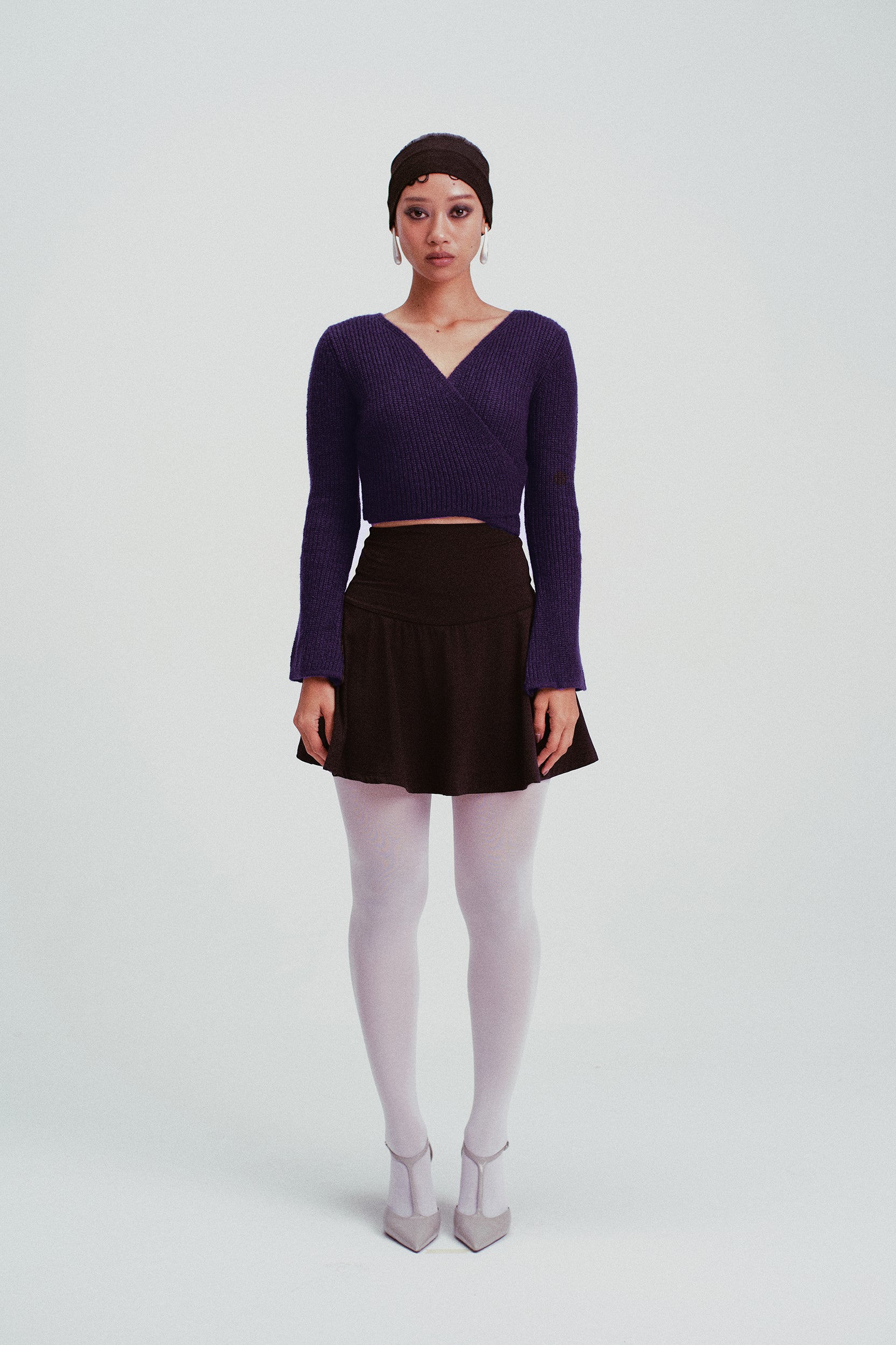 Ivy Wrap-Front V-Neck Knit Top Navy