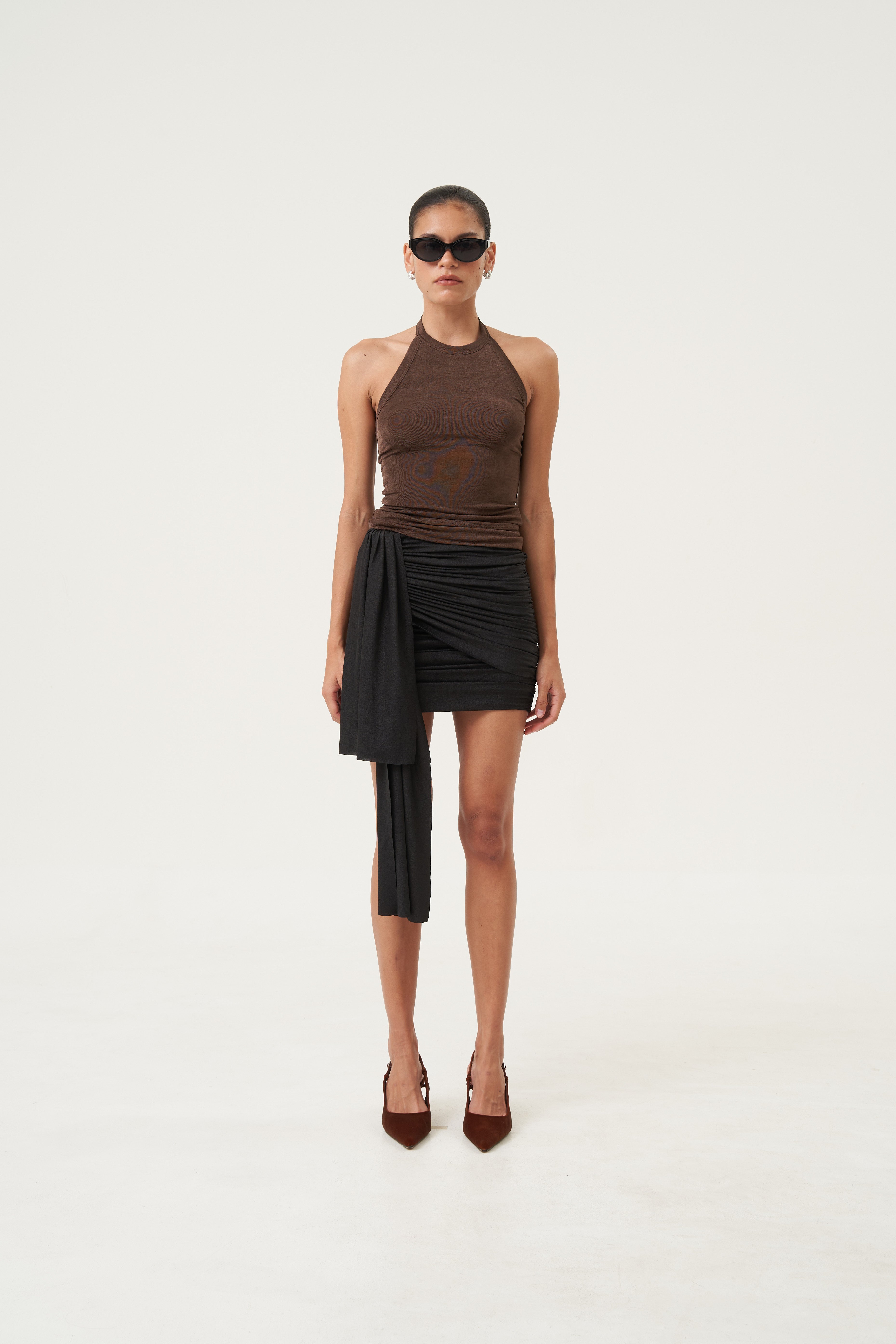 Coira Draped Mini Skirt Black