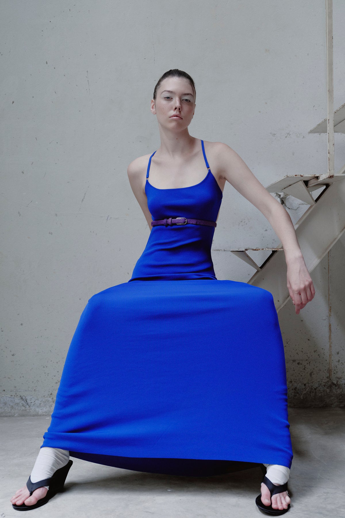 OTHER STORE Lattice Back Knit Maxi Dress in Blue