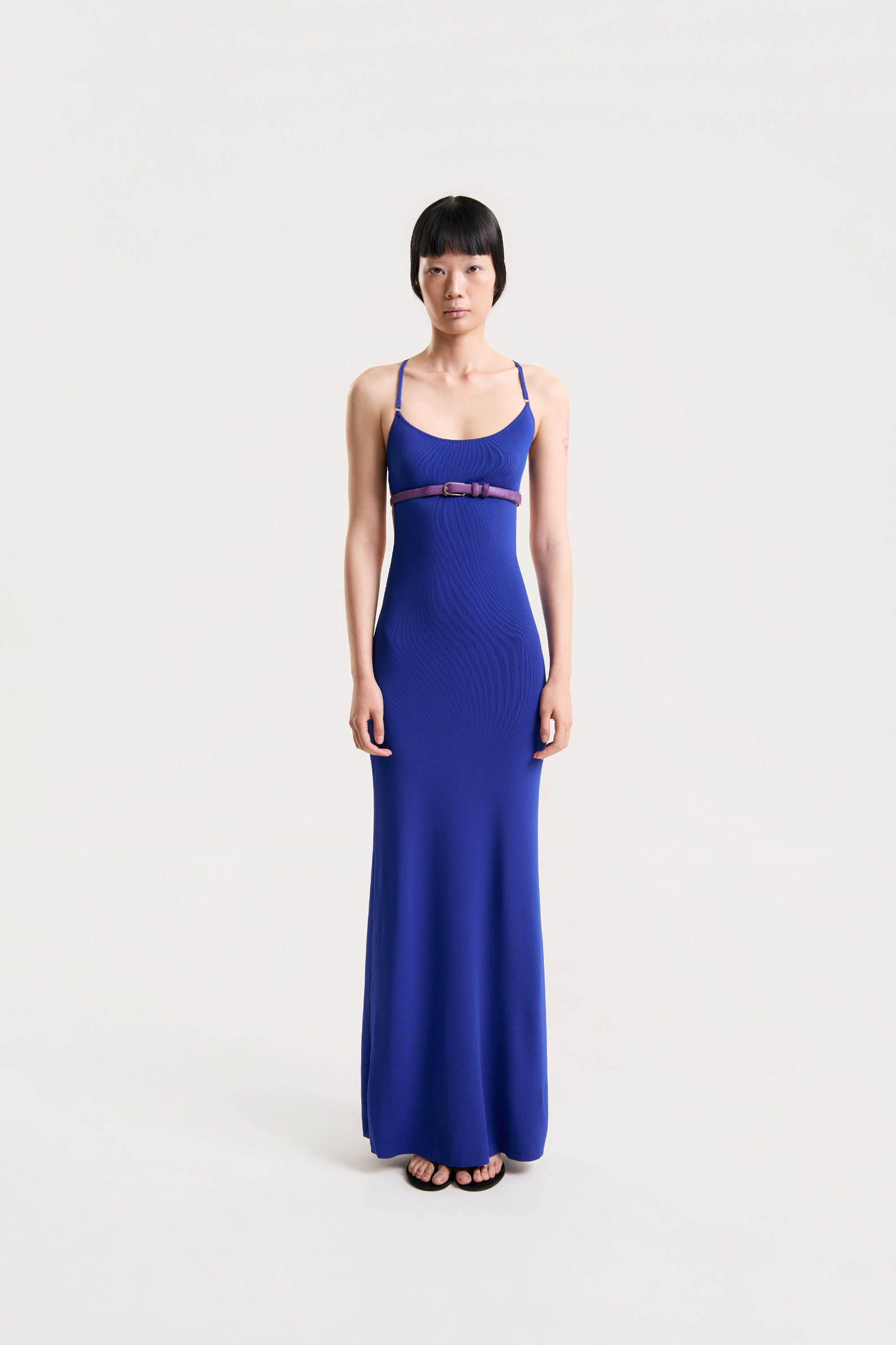 OTHER STORE Lattice Back Knit Maxi Dress in Blue