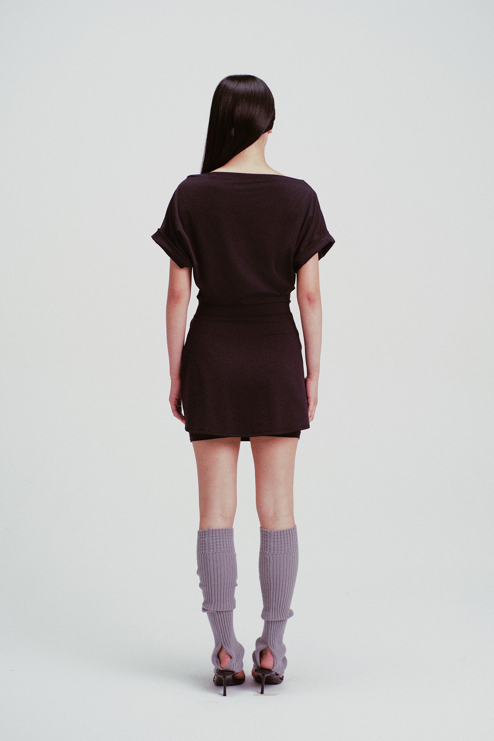 Lena Y-Line Draped Mini Dress Black