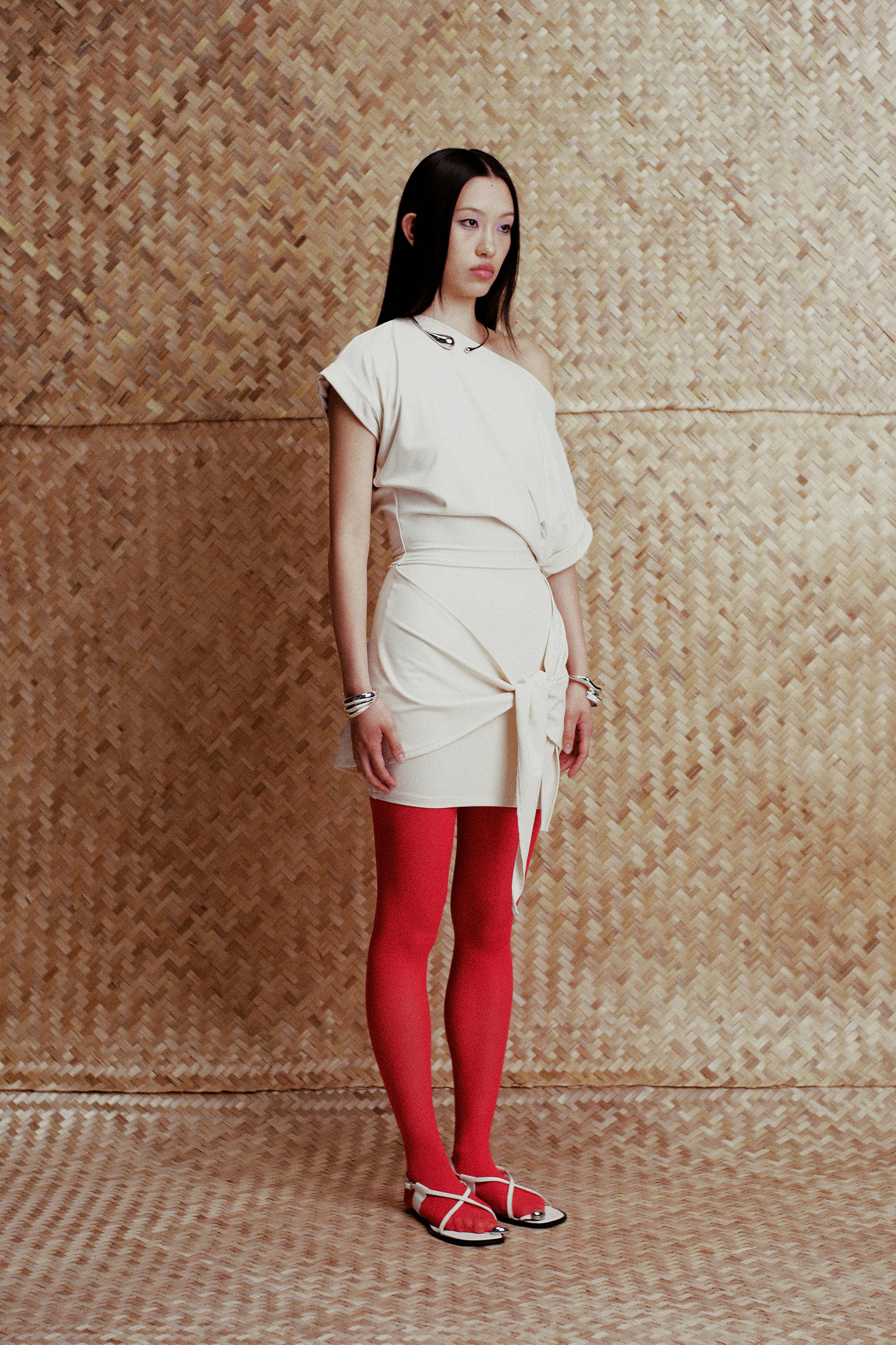 Lena Y-Line Draped Mini Dress Cream