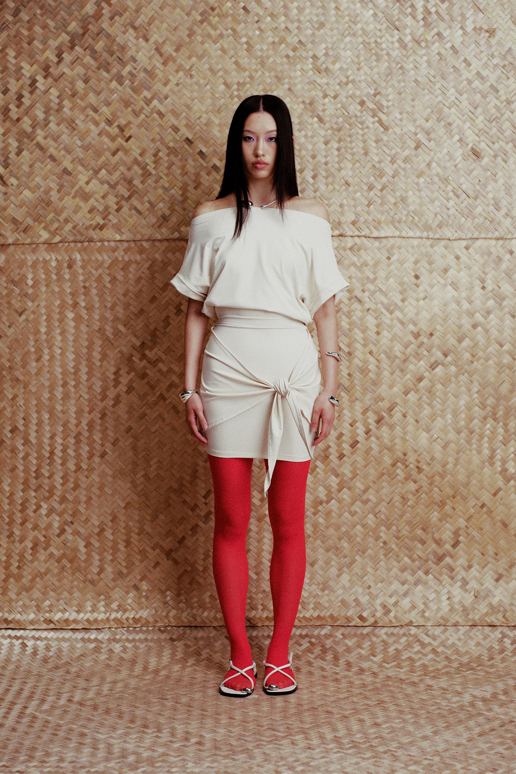 Lena Y-Line Draped Mini Dress Cream