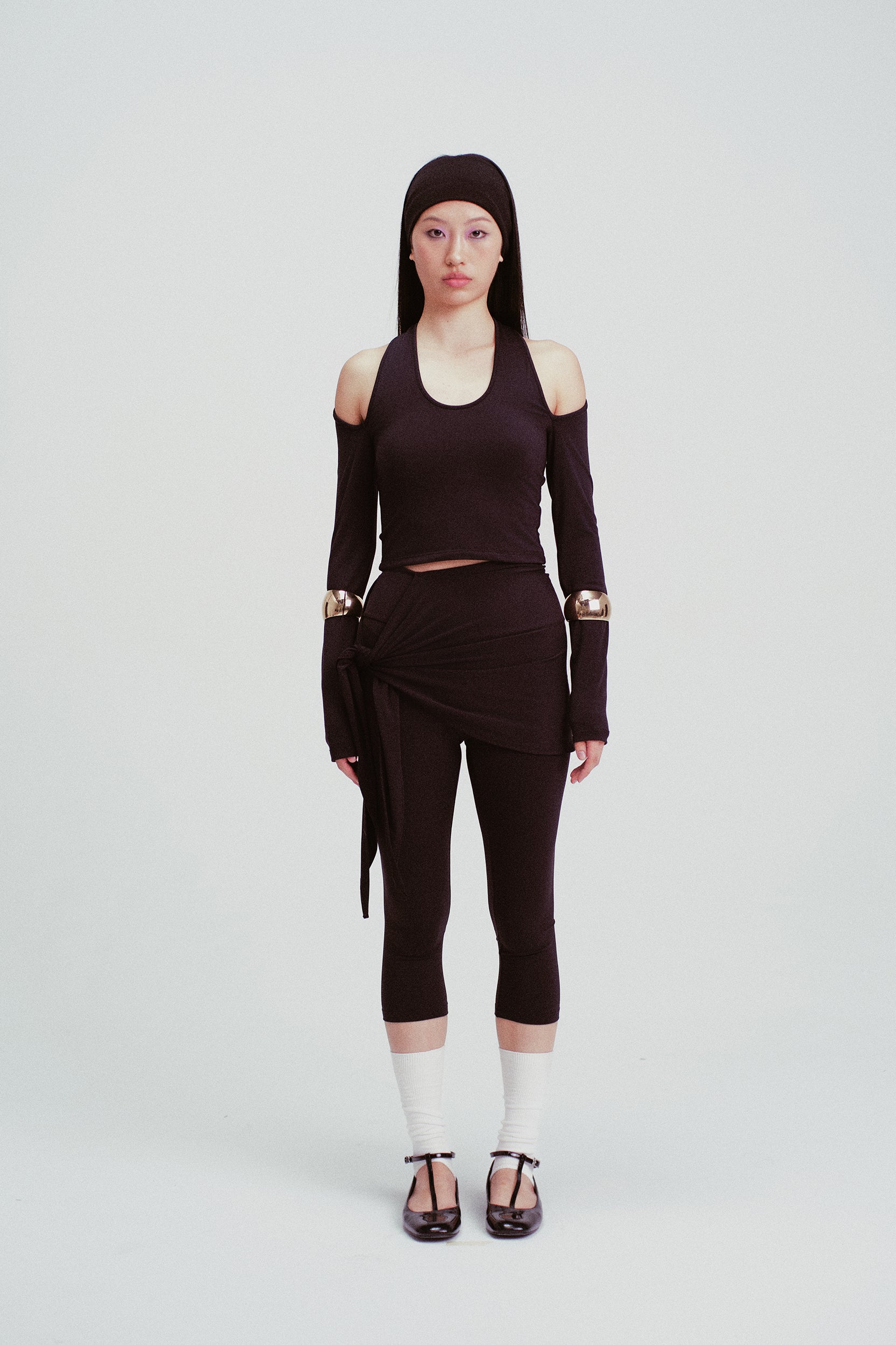 Luna Cross-Halter Cutout Sleeve Top Black