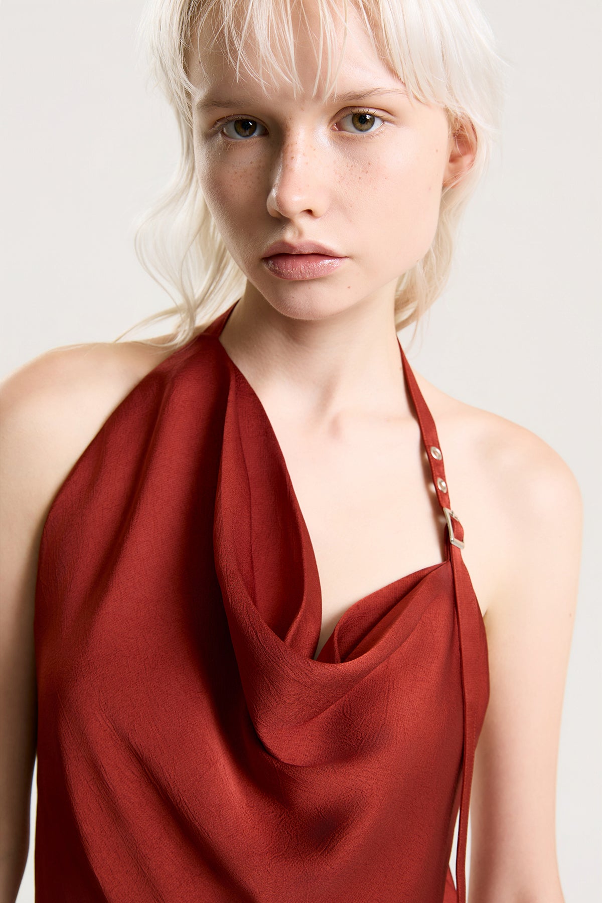 OTHER STORE Mariel Draped Halter Satin Top