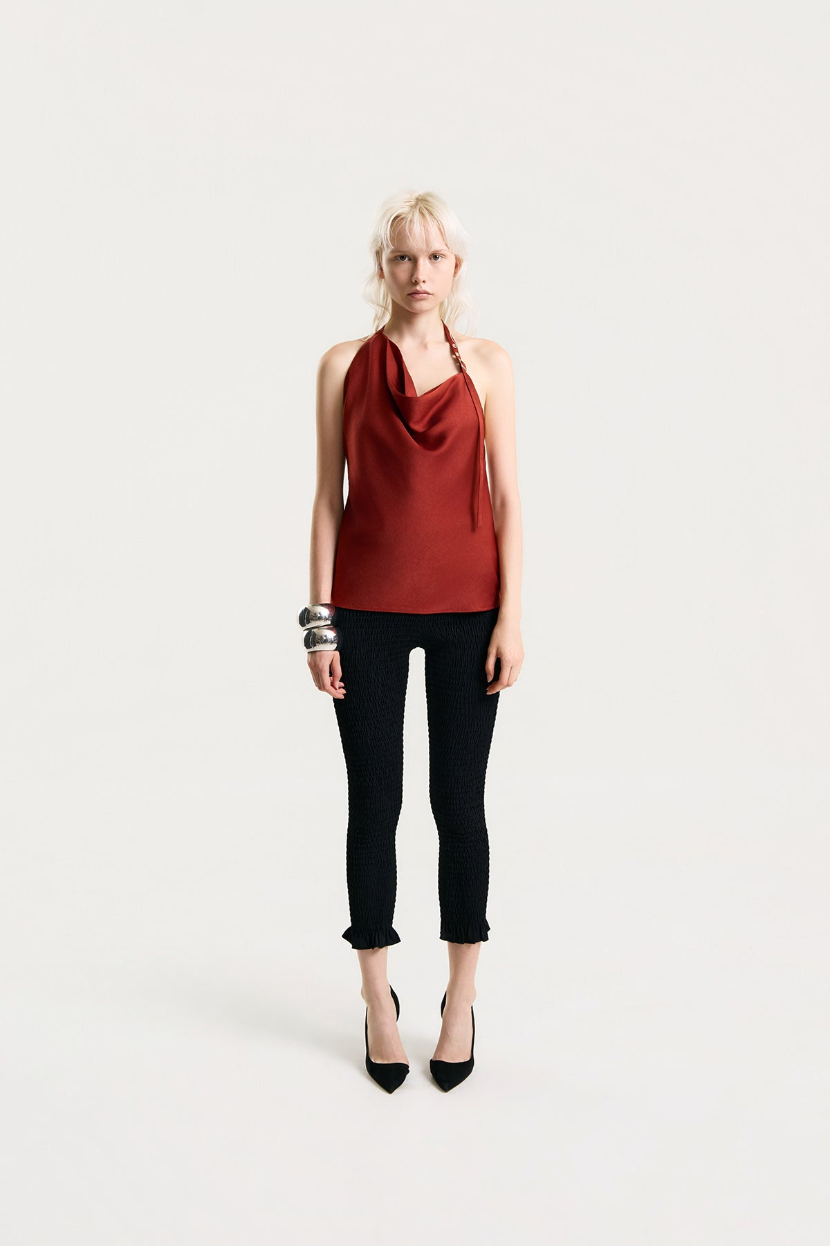 OTHER STORE Mariel Draped Halter Satin Top