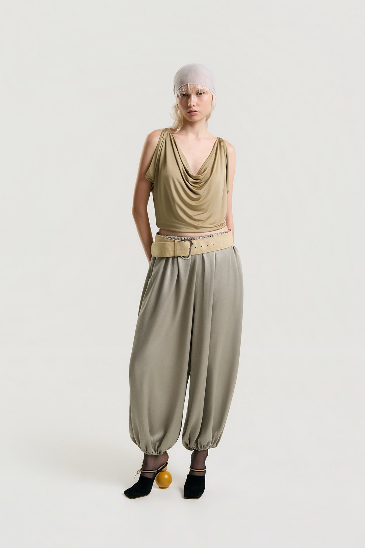 OTHER STORE Mariel Draped Open-Back Tank Top in Khaki