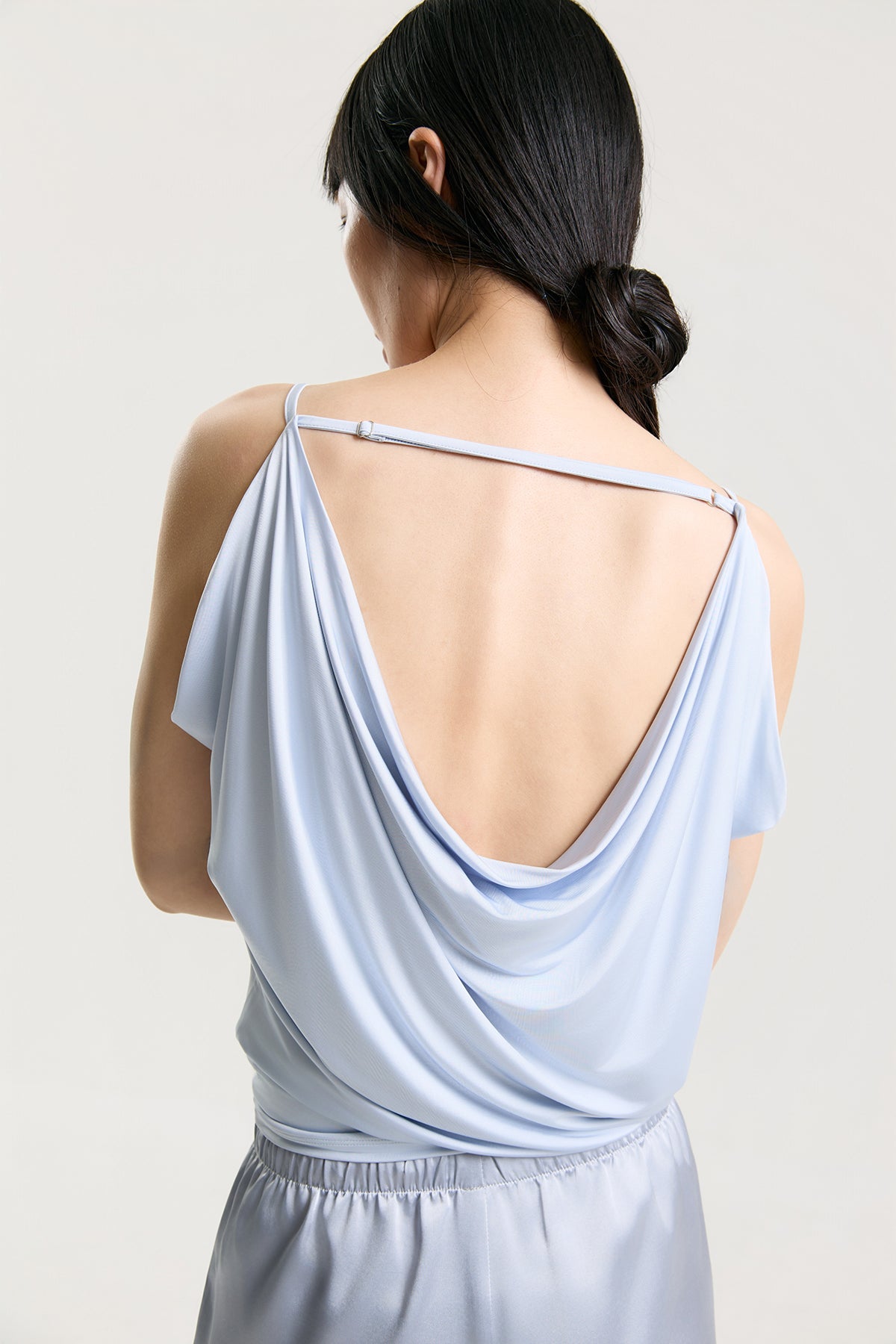OTHER STORE Mariel Draped Open-Back Tank Top in Blue