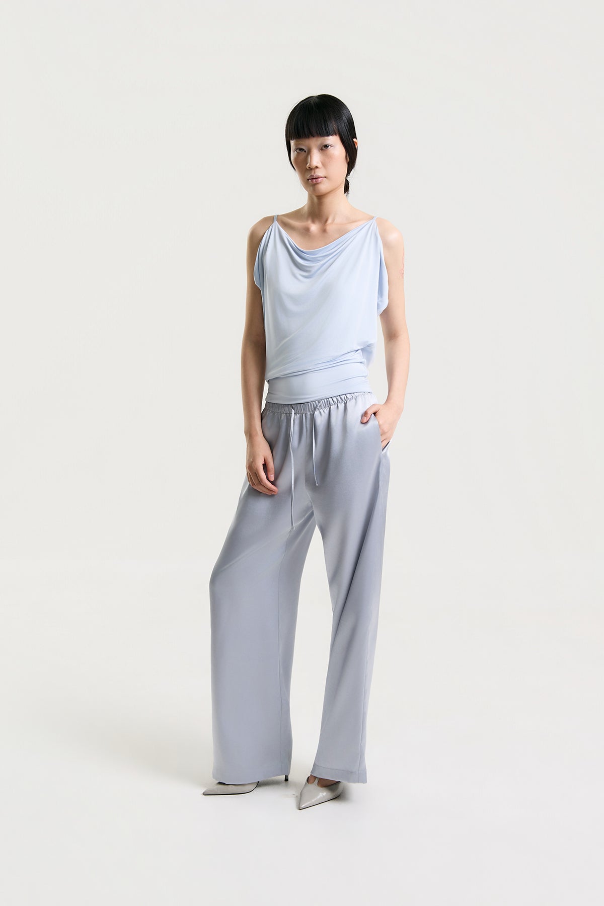 OTHER STORE Mariel Draped Open-Back Tank Top in Blue