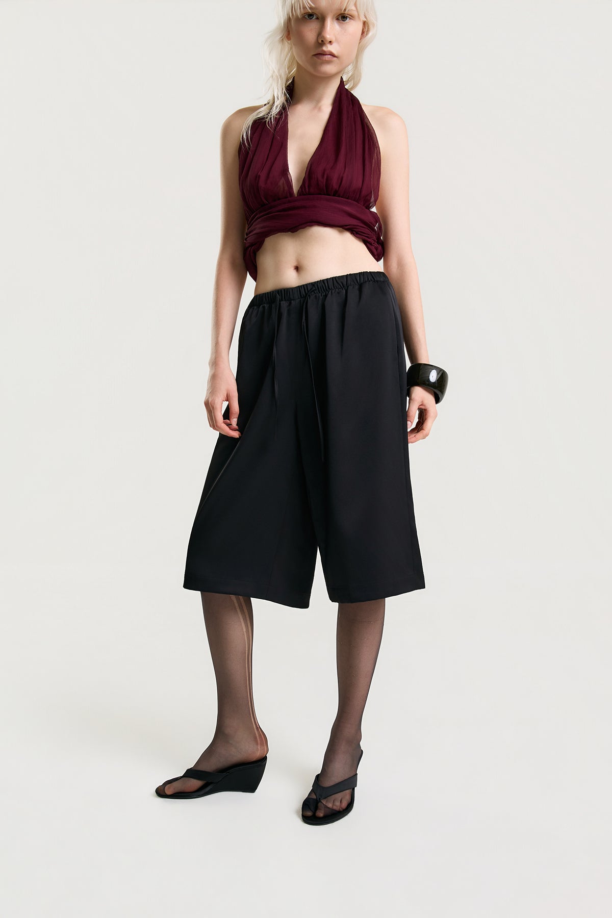 OTHER STORE Mariel Satin Mid-Length Shorts in Black