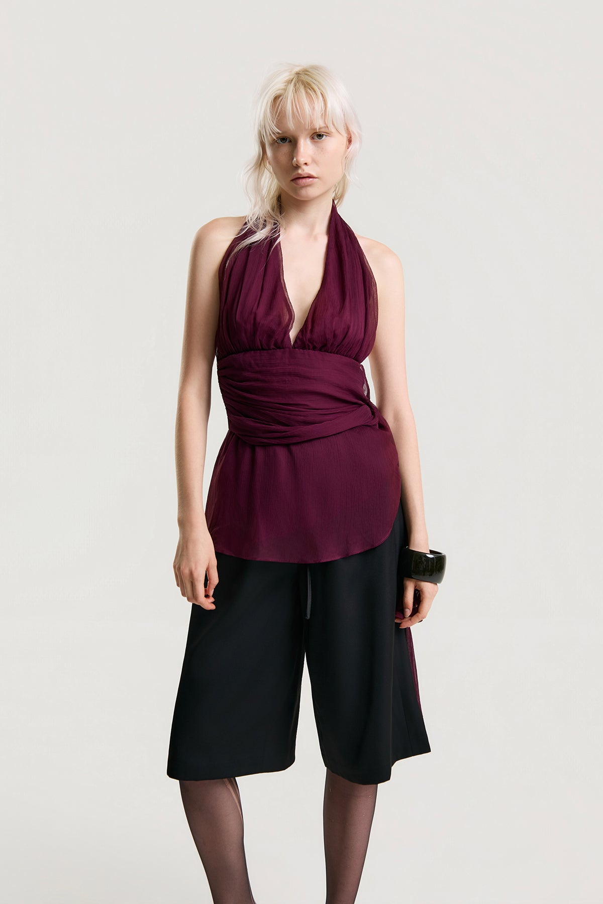 OTHER STORE Mariel Satin Mid-Length Shorts in Black