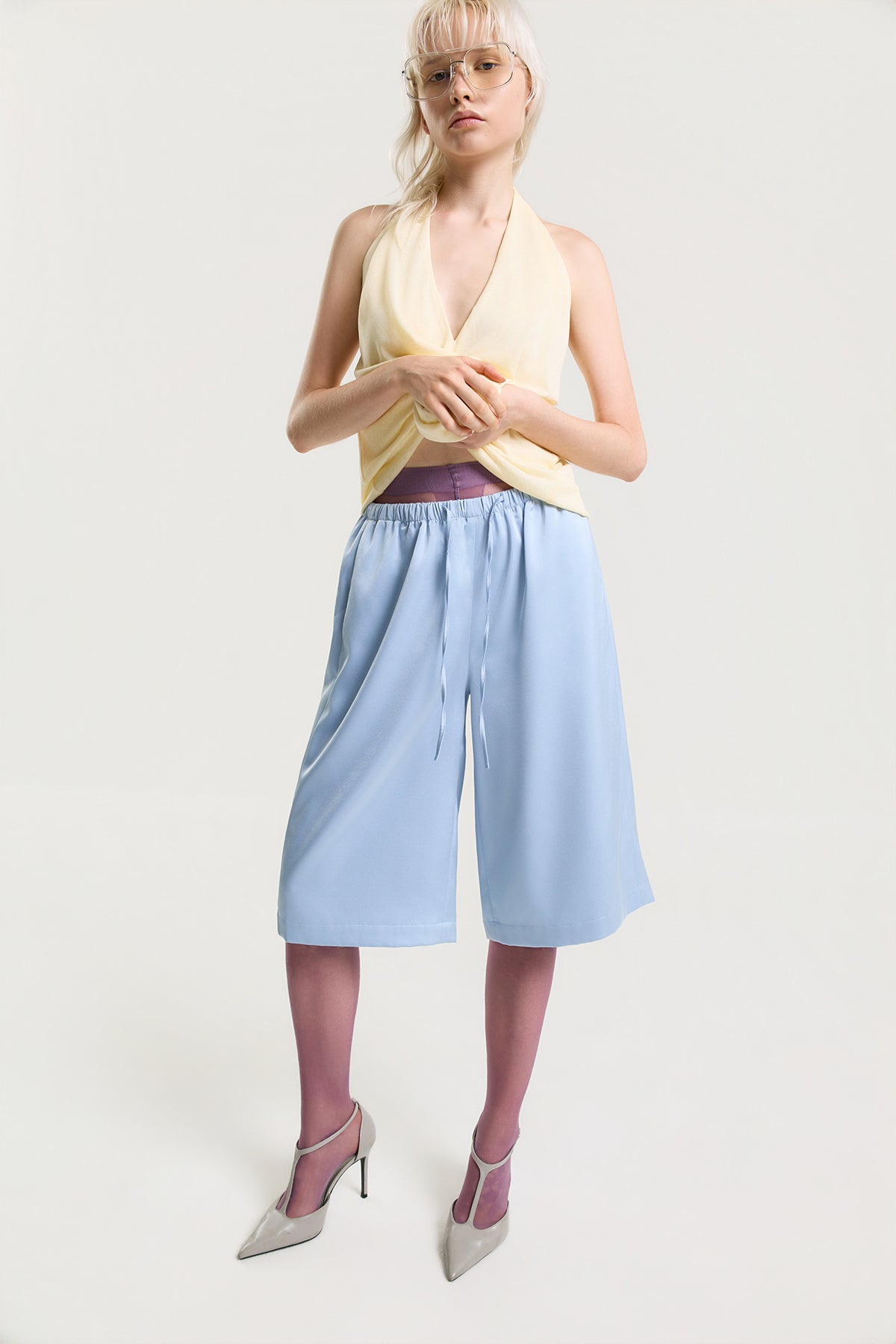 OTHER STORE Mariel Satin Mid-Length Shorts in Blue
