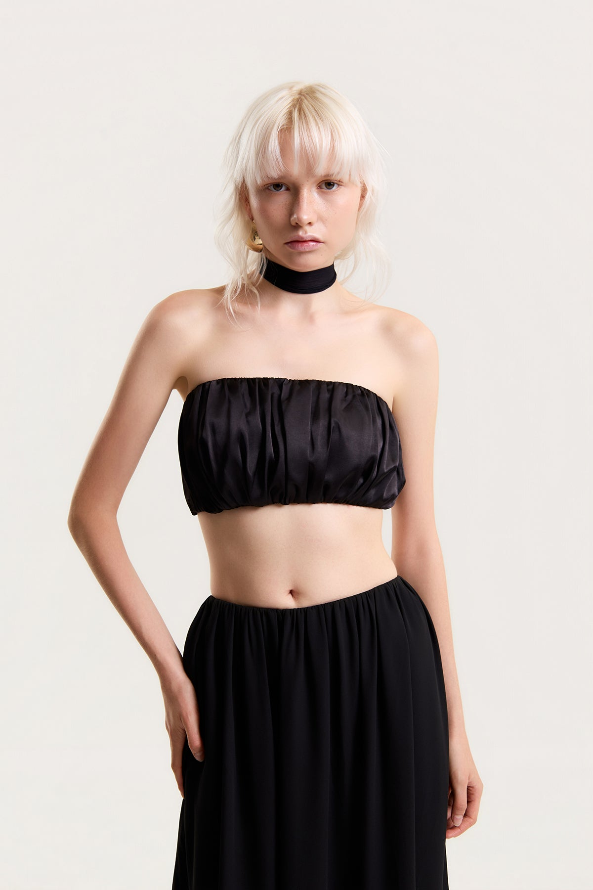 OTHER STORE Mirelle Ruched Strapless Tube Top in Black