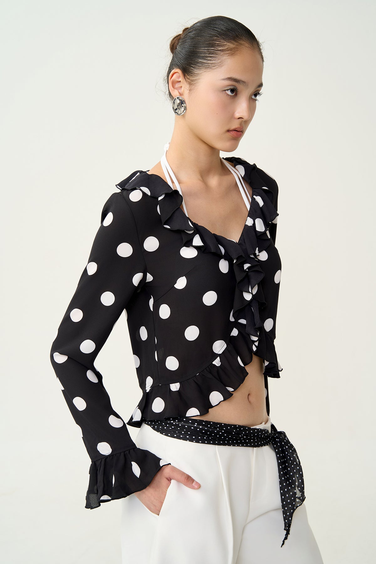 Nia Ruffled Dot Top