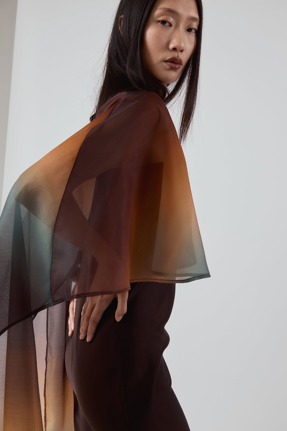 OTHER STORE Nocturne Veil Cape in Burnt Ombre