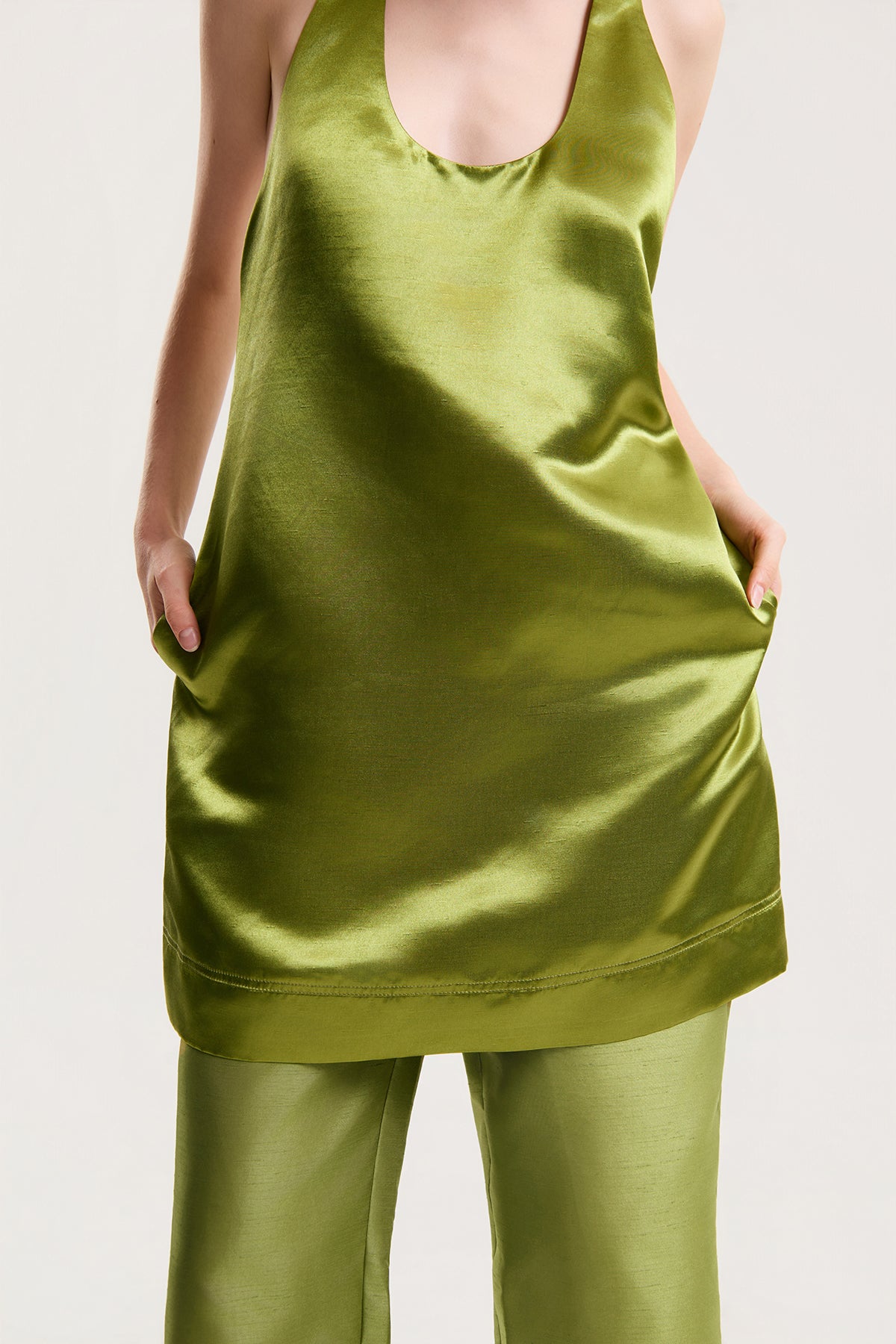 OTHER STORE Noemi Racerback Satin Mini Dress in Green