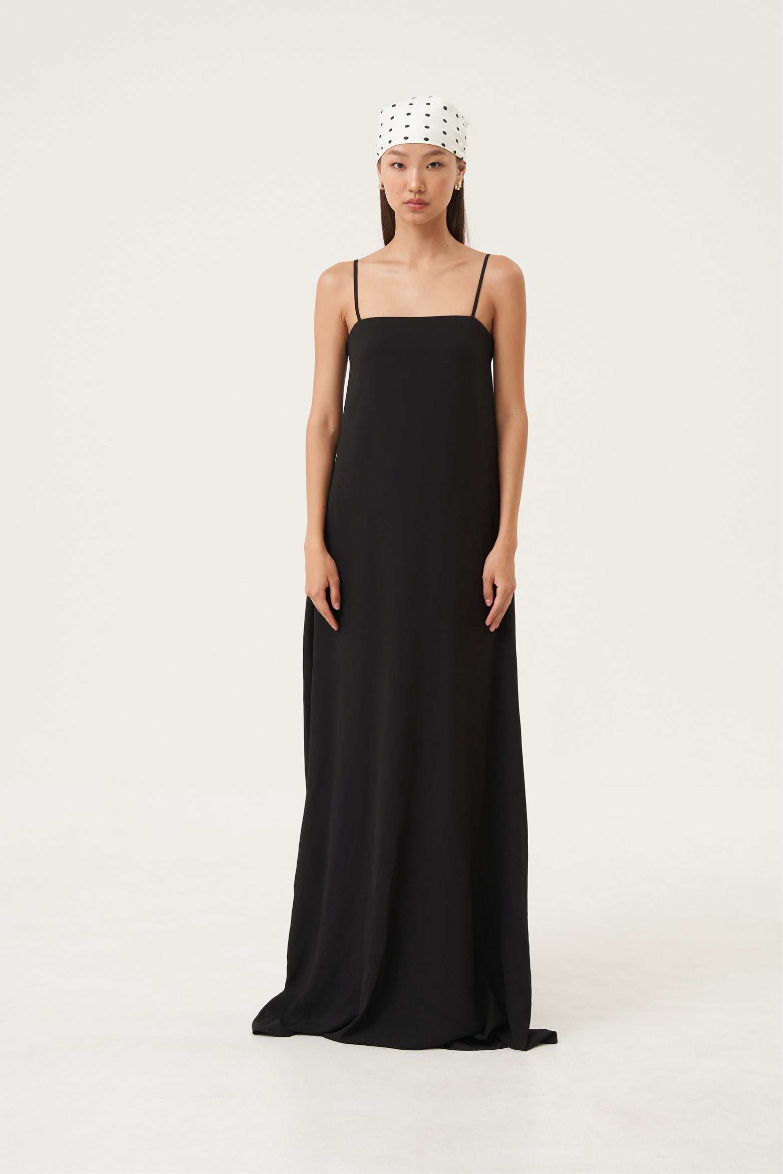 Noir Drape-Back Maxi Dress