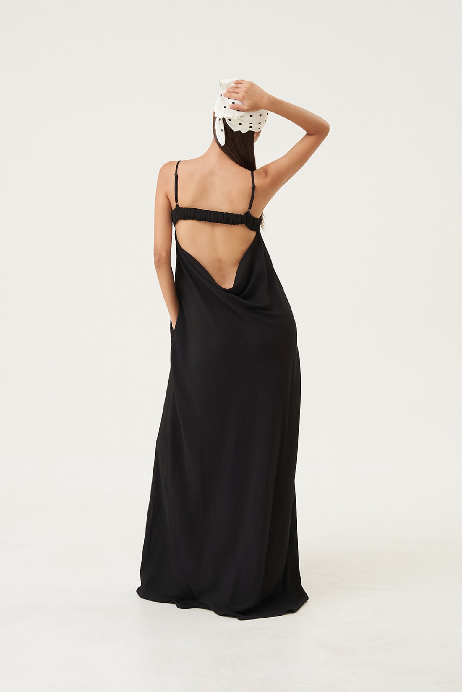 Noir Drape-Back Maxi Dress