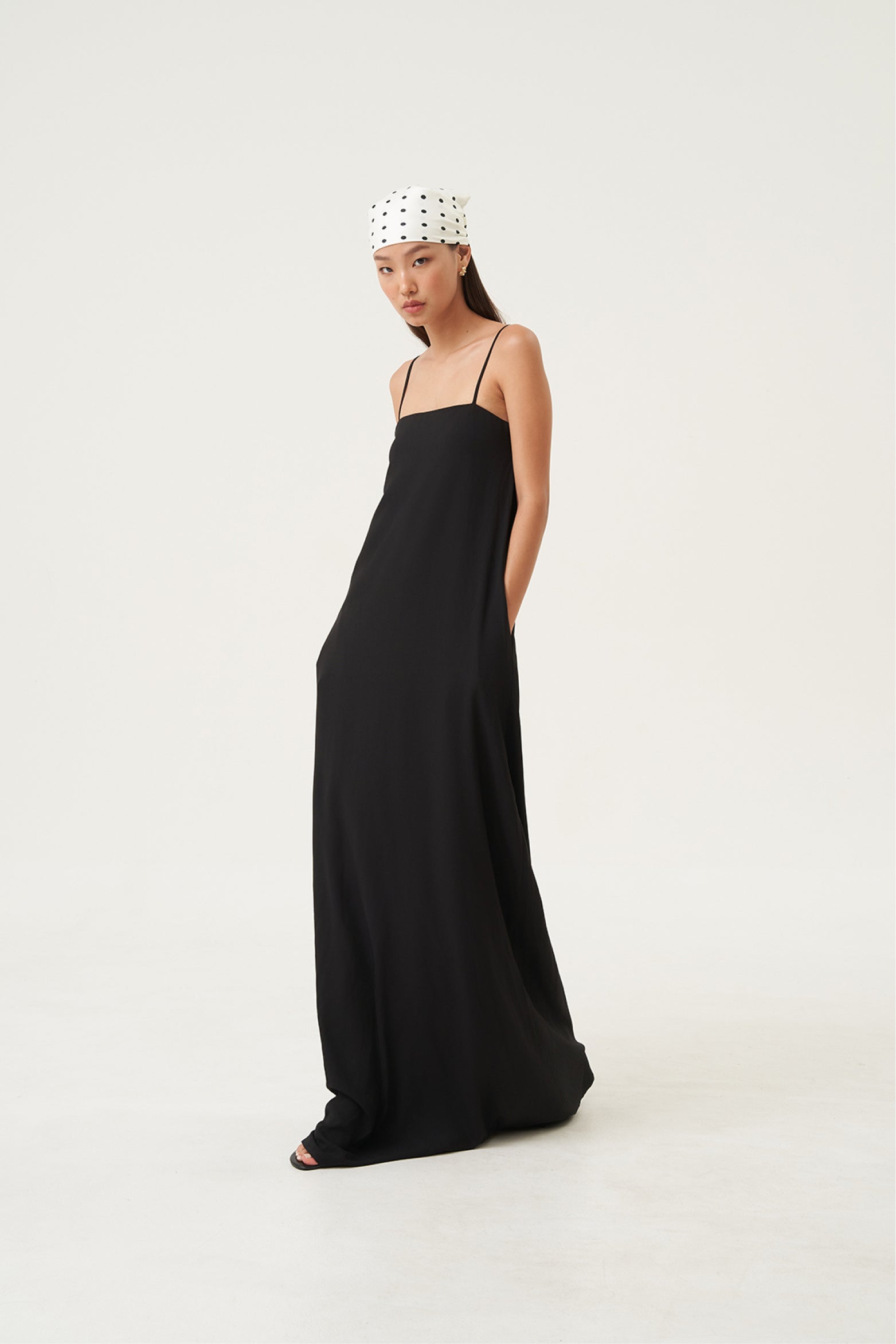 Noir Drape-Back Maxi Dress