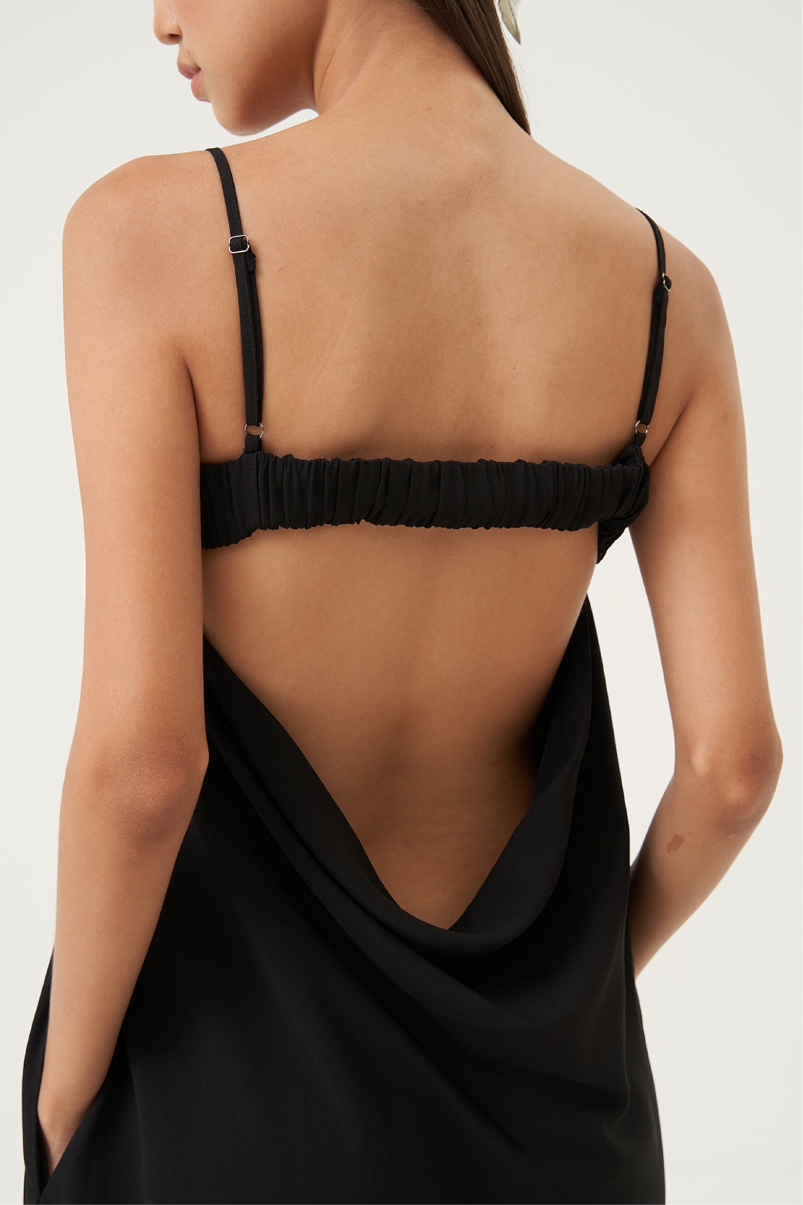 Noir Drape-Back Maxi Dress
