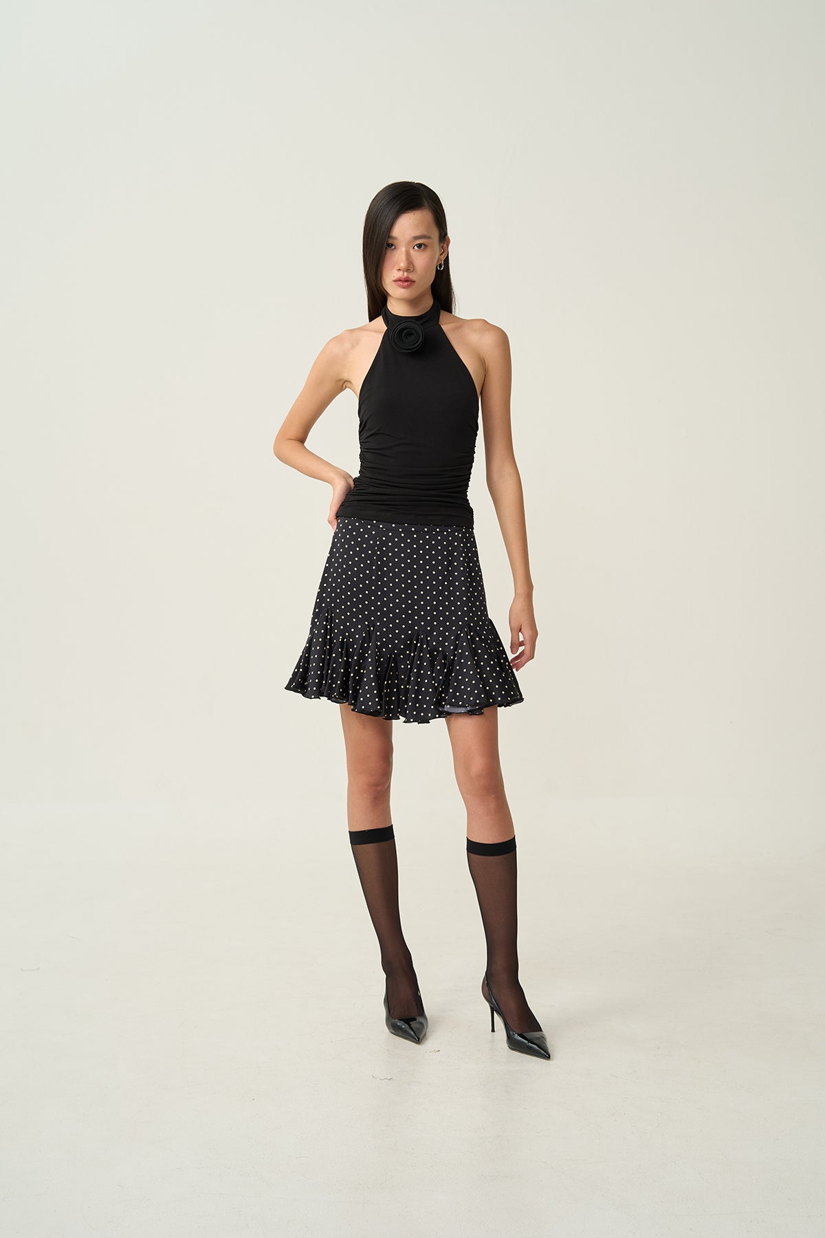 Nora Ruffle Dot Skirt Black
