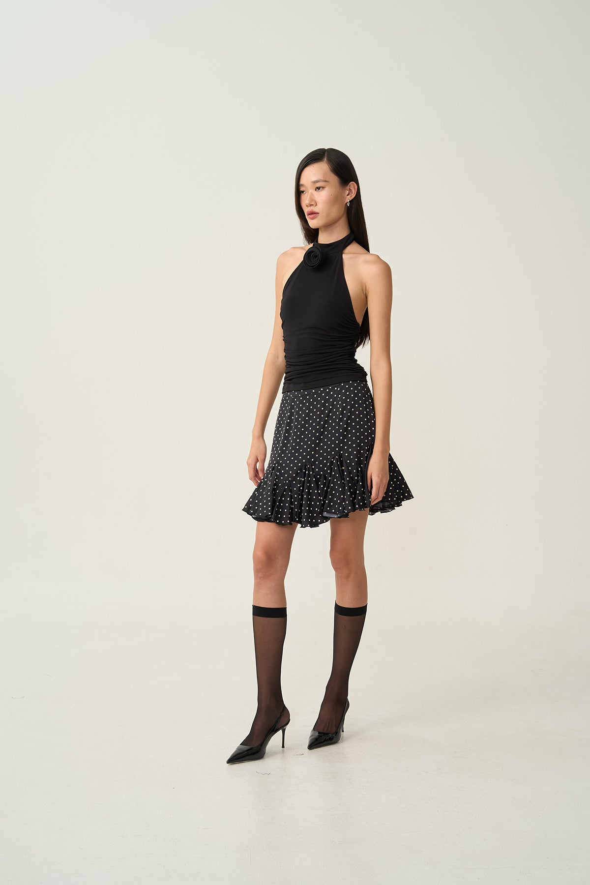Nora Ruffle Dot Skirt Black