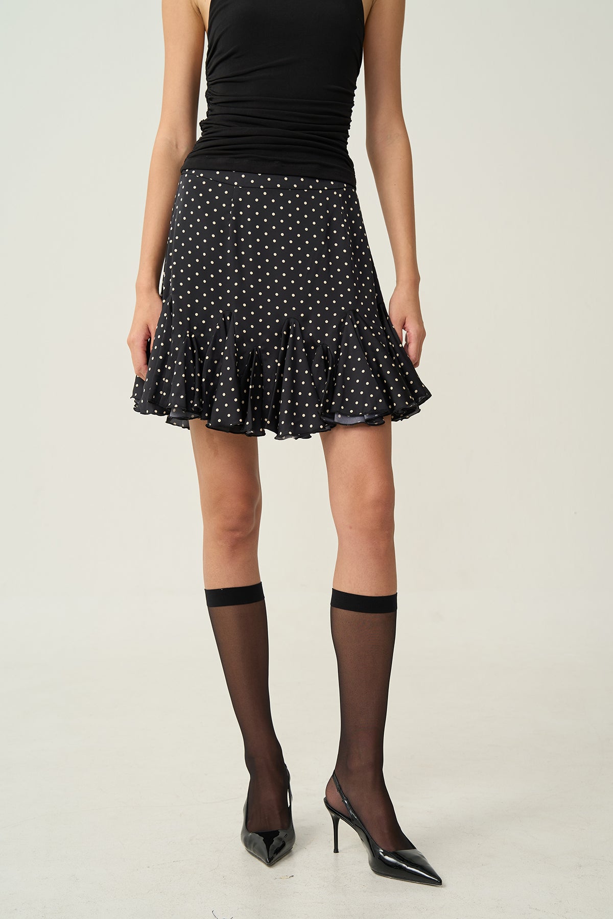 Nora Ruffle Dot Skirt Black
