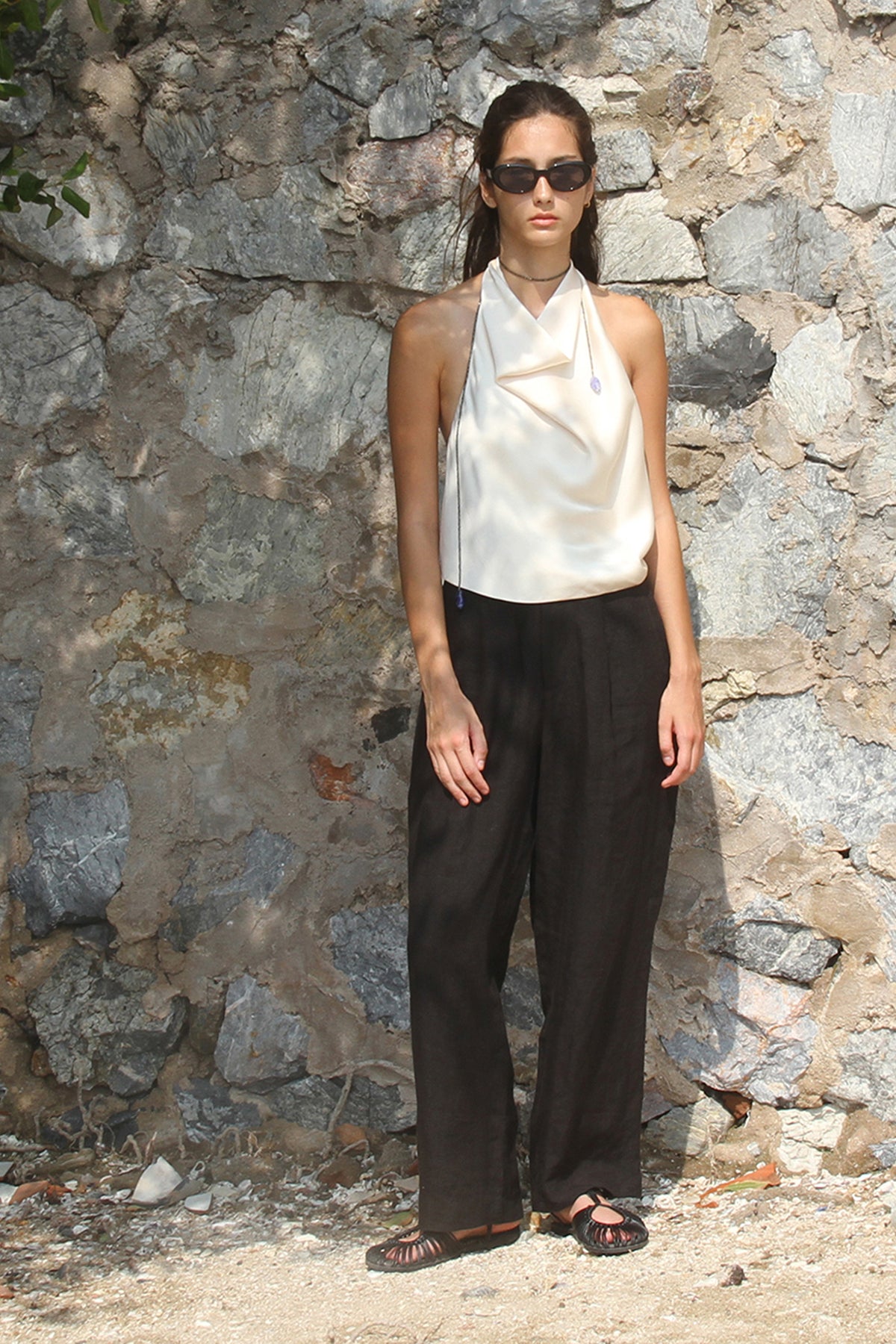 Calypso Drape Halter Top Ivory