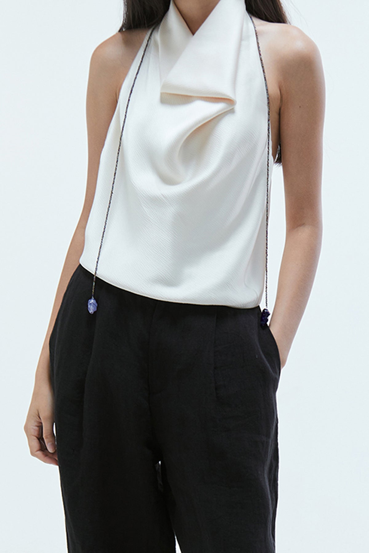 Calypso Drape Halter Top Ivory