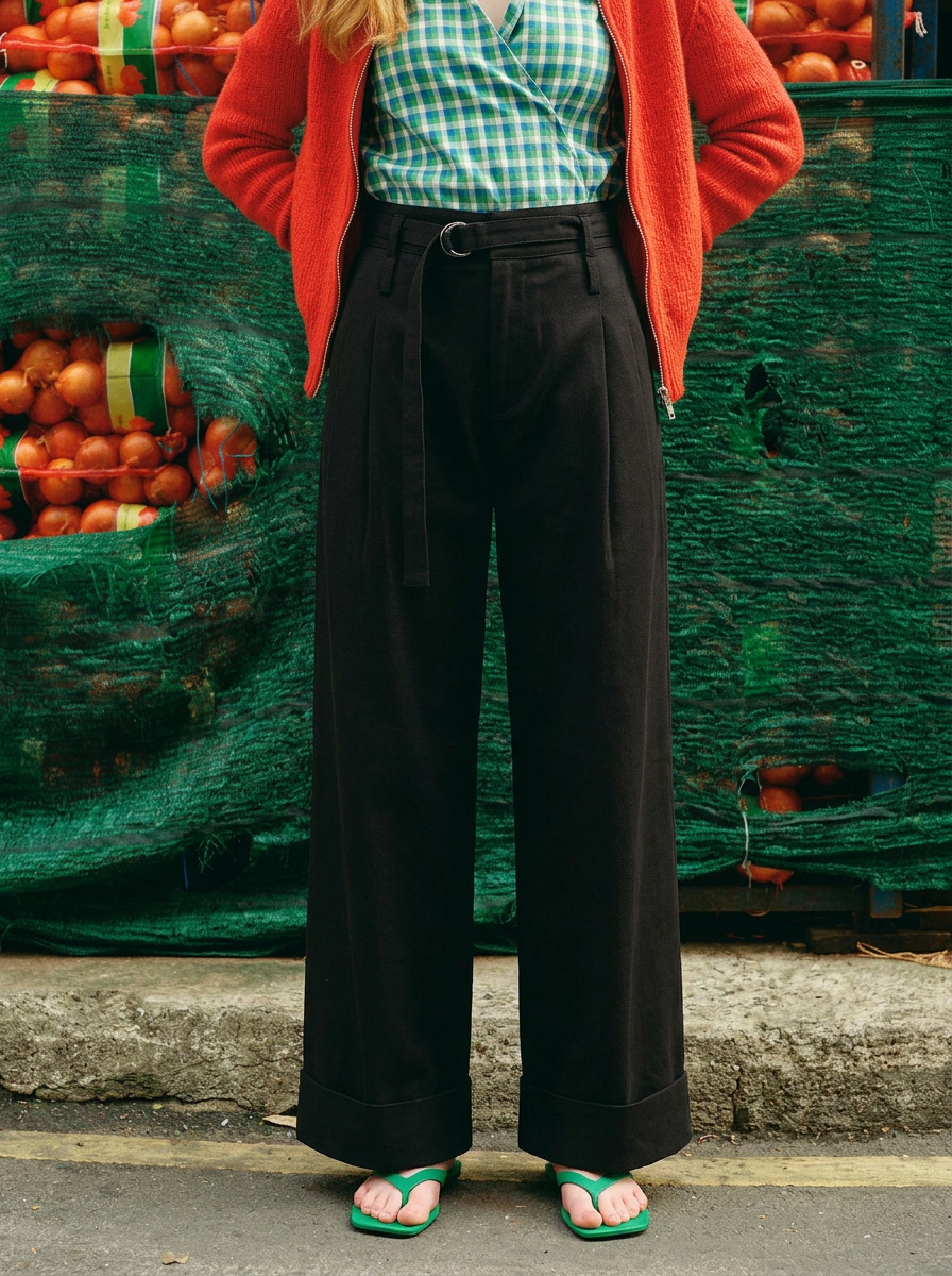 OTHER STORE Apex Tie-Waist Cuffed Wide-Leg Trousers In Black