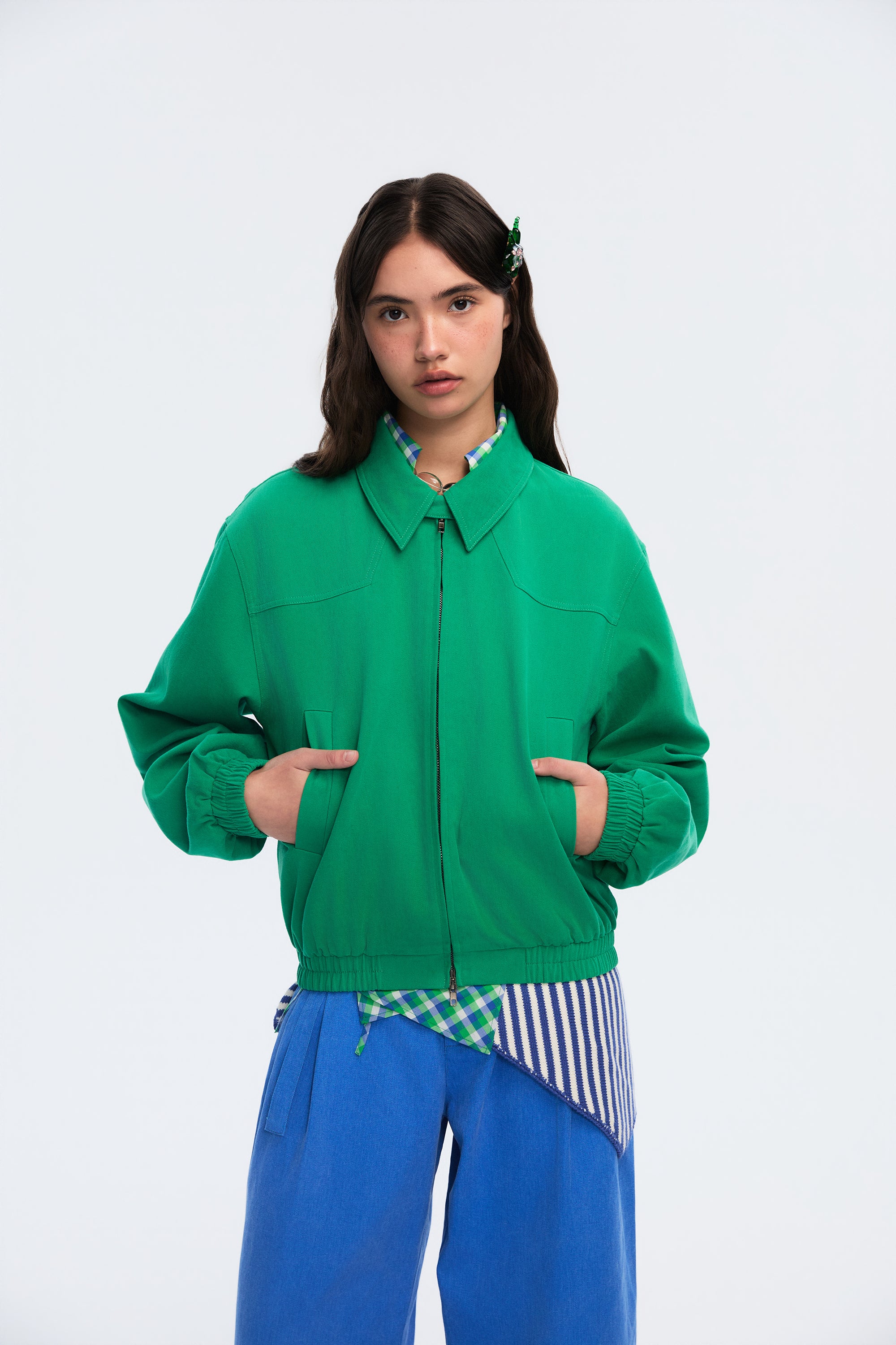 OTHER STORE Axis Double-Zipper Cropped Utility Jacket In Green