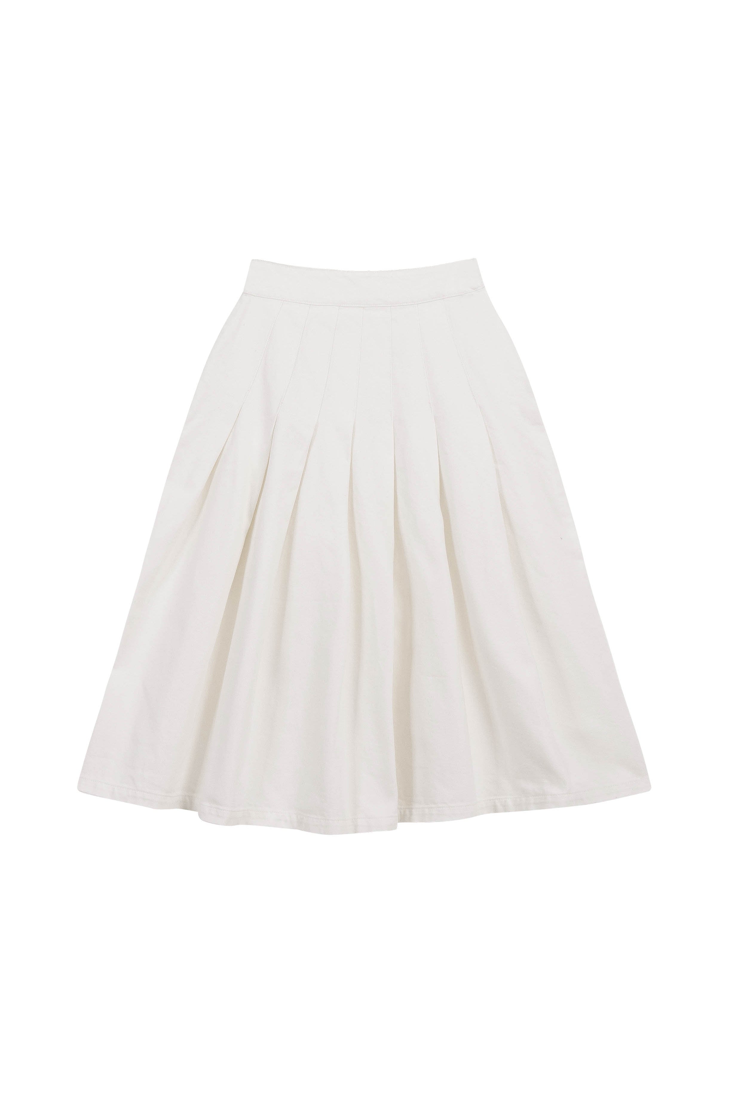 OTHER STORE Halo Pleated A-Line White Denim Midi Skirt