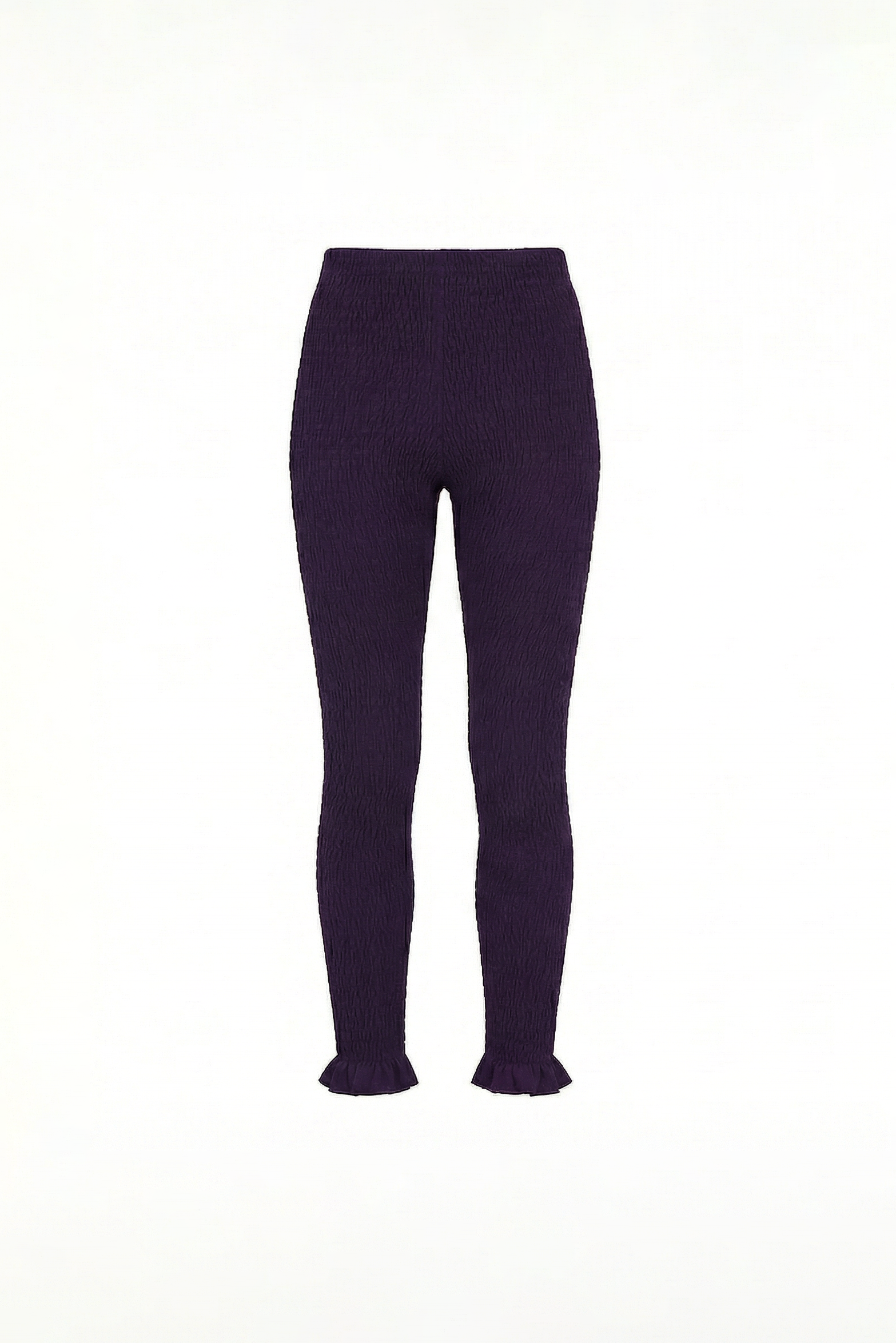 OTHER STORE Ripple Smocked Ruffle-Hem Cropped Leggings in Purple