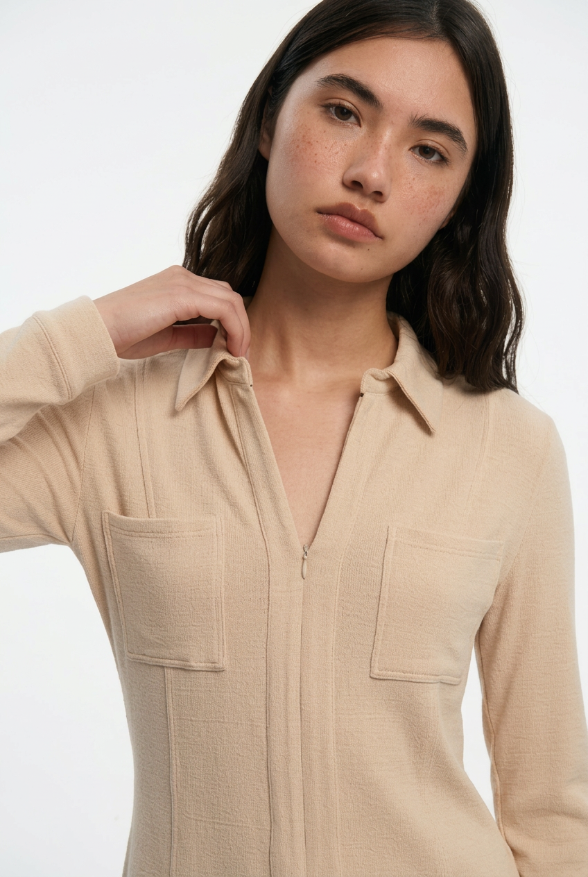 OTHER STORE Tweed Tailored Tweed-Effect Shirt in Ivory
