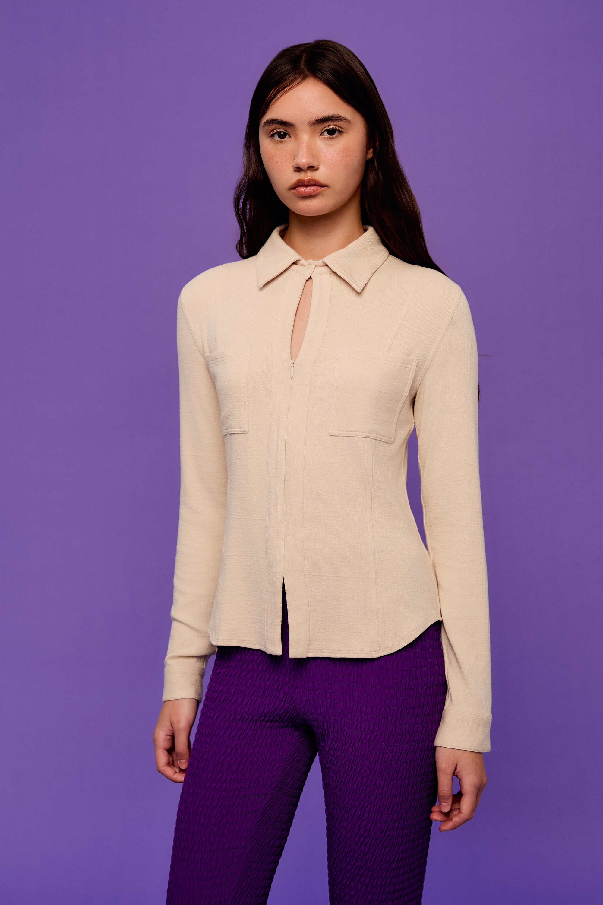 OTHER STORE Tweed Tailored Tweed-Effect Shirt in Ivory