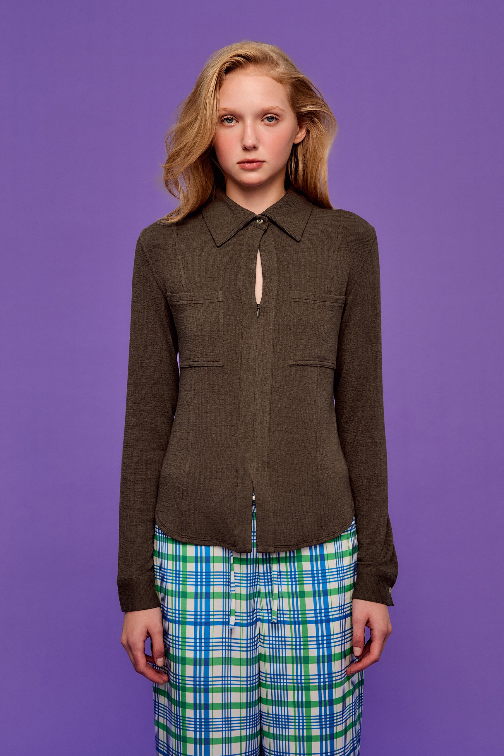 OTHER STORE Tweed Tailored Tweed-Effect Shirt in Rich Coffee