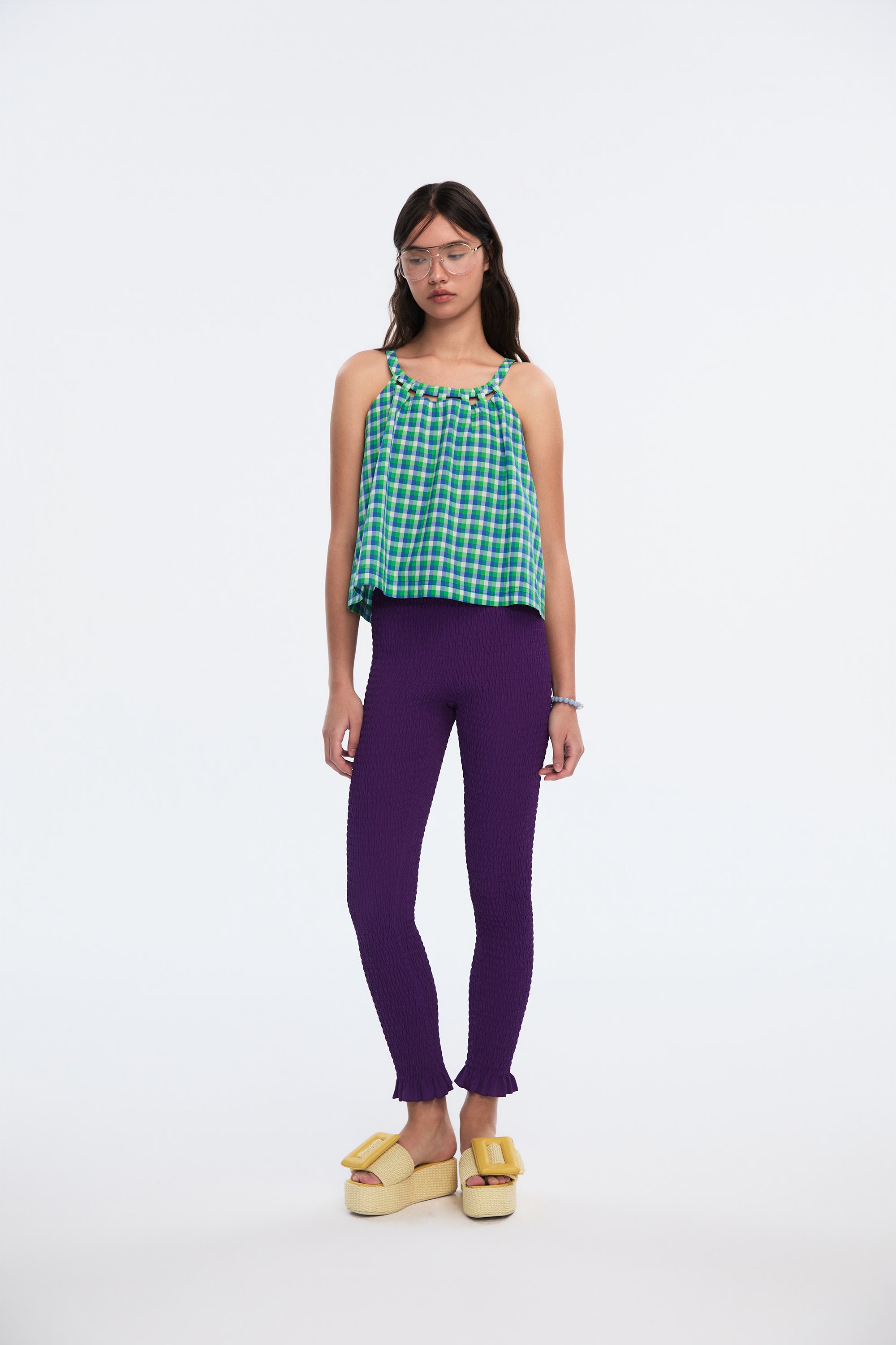 OTHER STORE Arc Plaid Halter Top, Cutout Neck Sleeveless Summer Tank Top