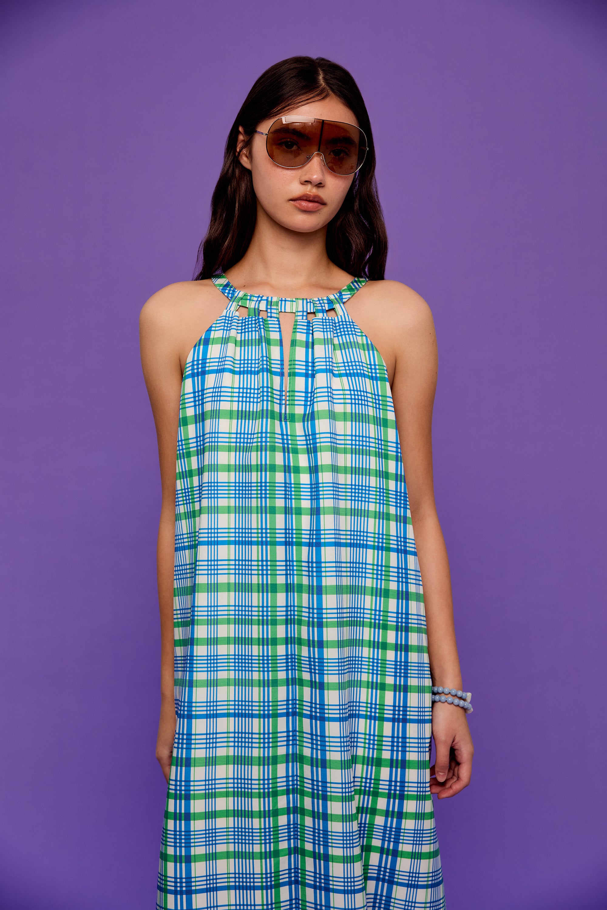 OTHER STORE Arc Lyocell-Blend Large Check Halter Dress