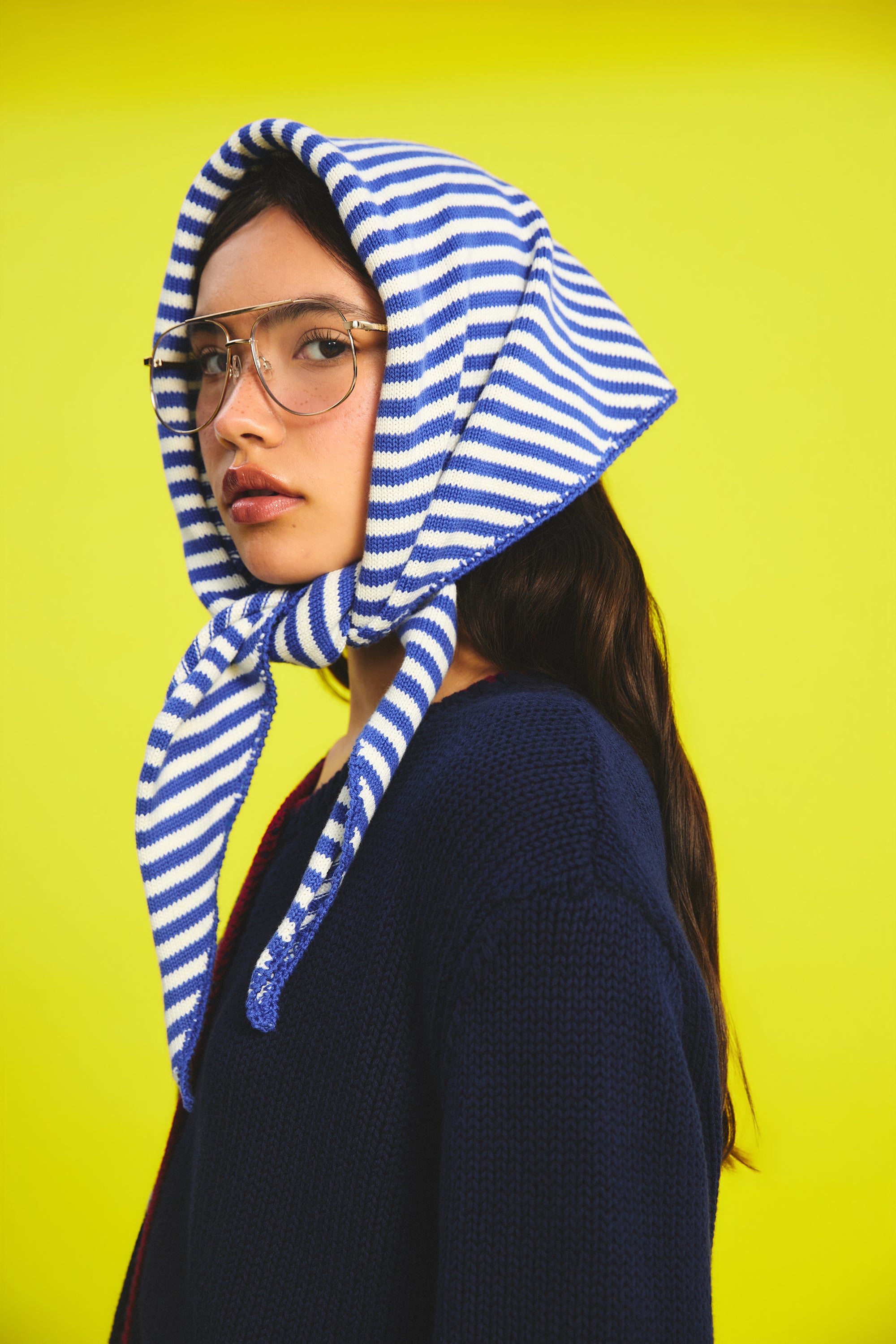 OTHER STORE Verse Hand-Crochet Striped Multi-Way Triangle Scarf In Blue