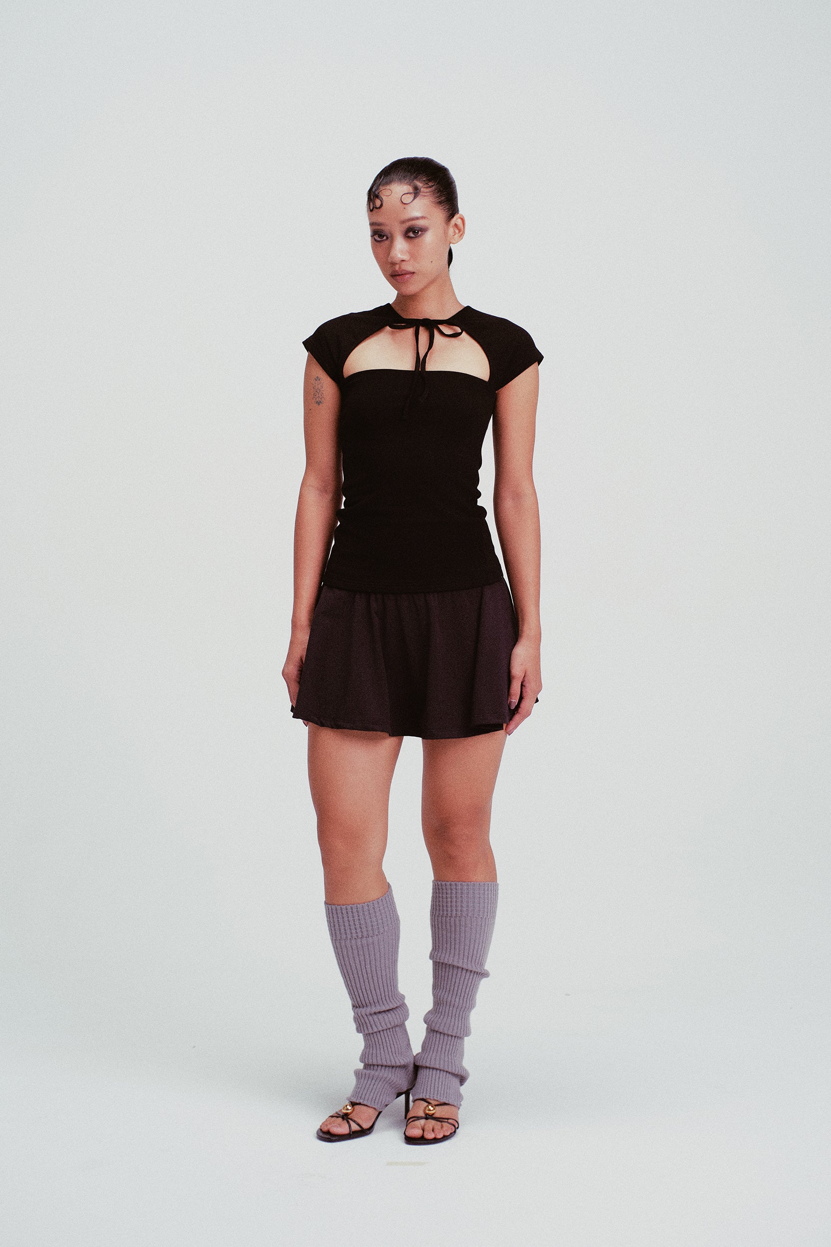 Rhea Reversible Cap-Sleeve Top Black