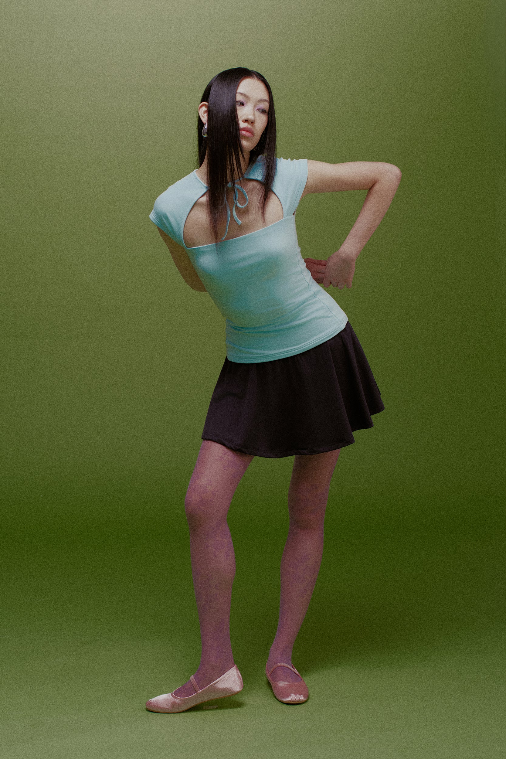 Rhea Reversible Cap-Sleeve Top Sky Blue