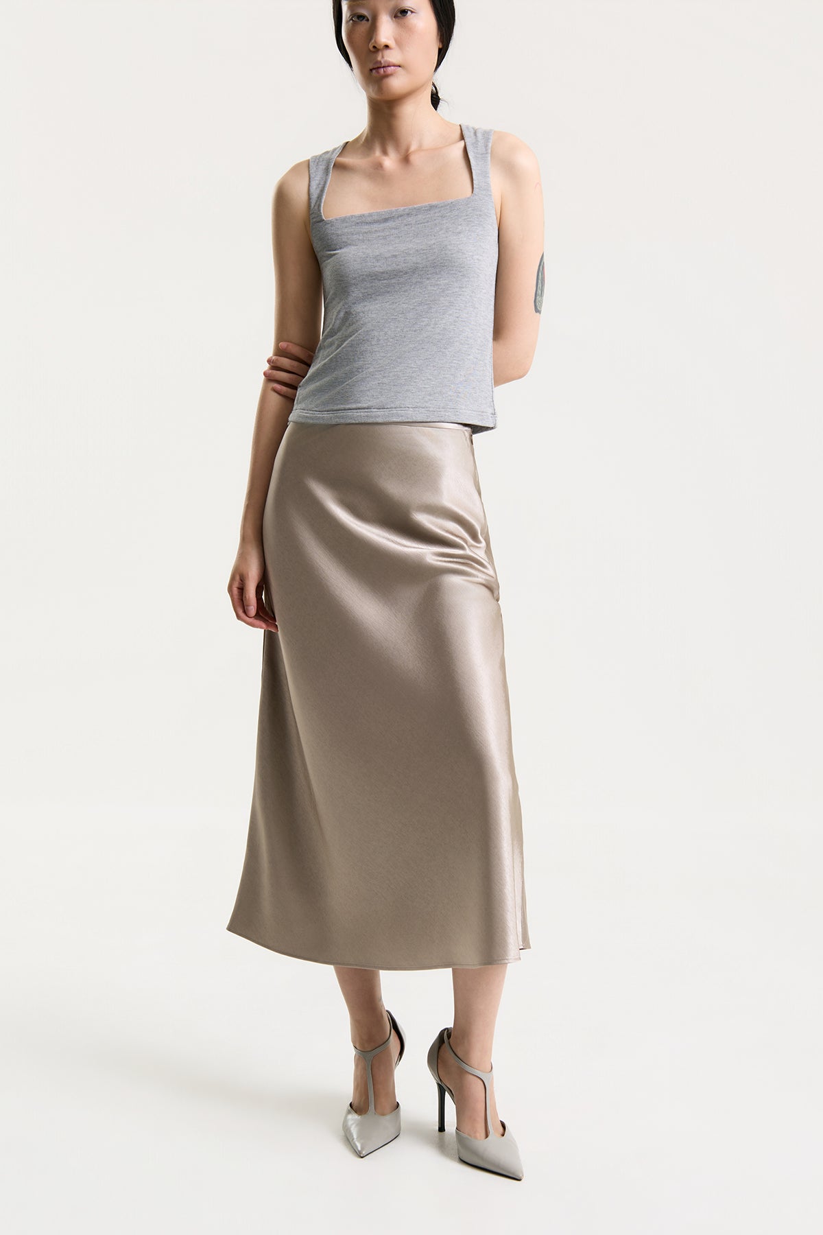 OTHER STORE Rosalie Bias-Cut Satin Maxi Skirt in Champagne
