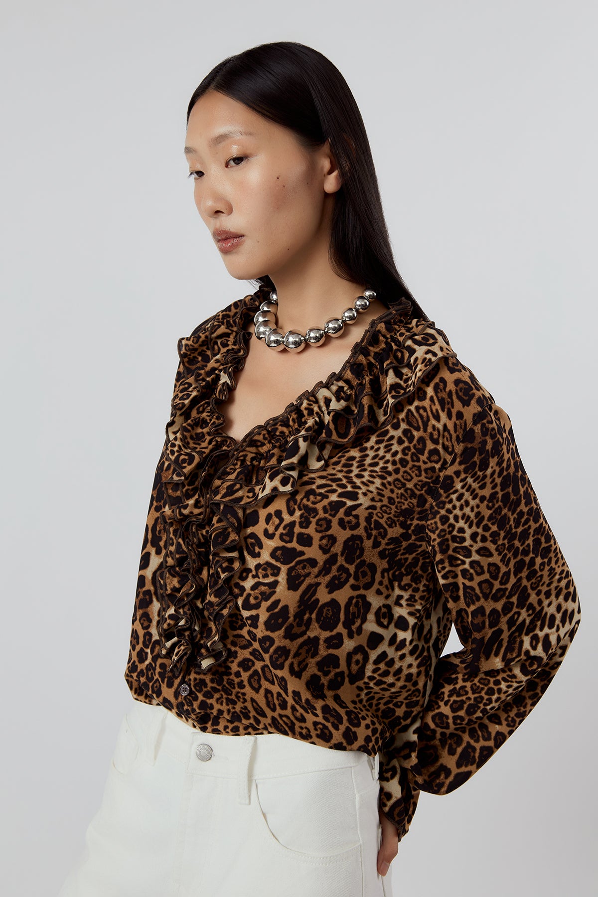 OTHER STORE Sabine Ruffled Leopard Blouse