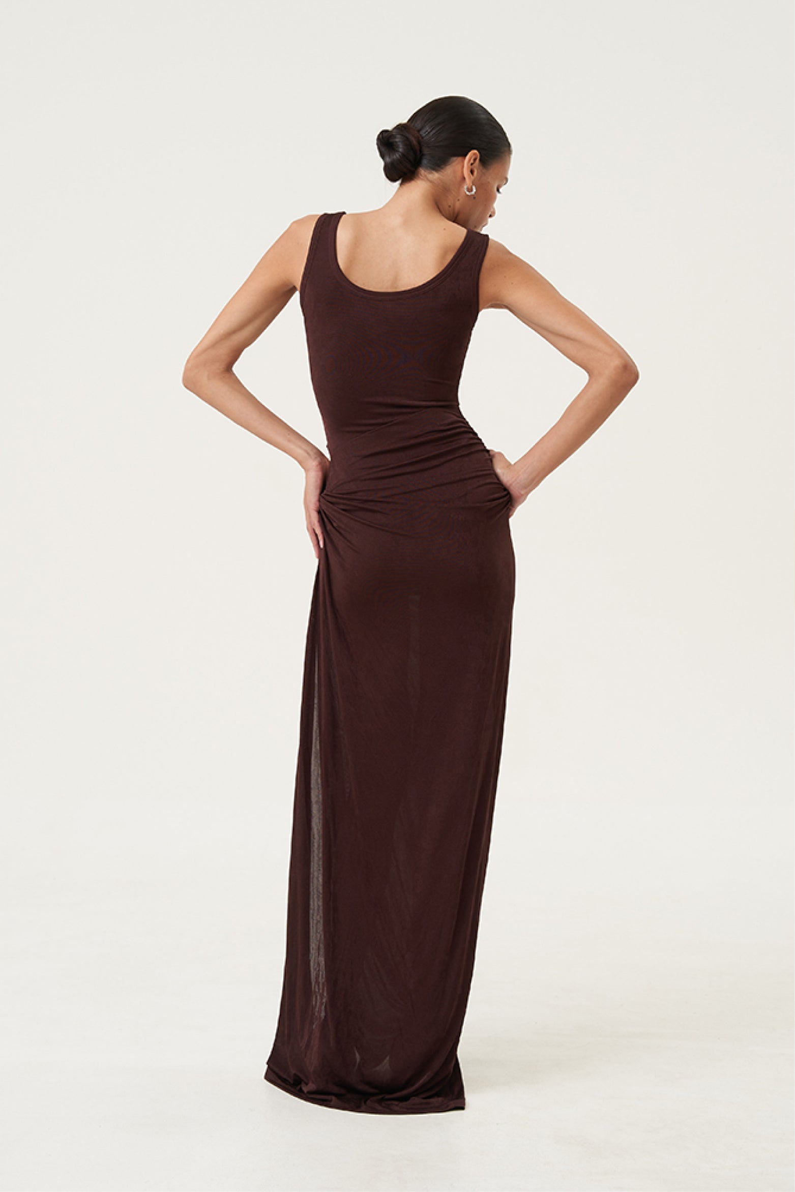 Solea Cutout Drape Dress Wine Chestnut