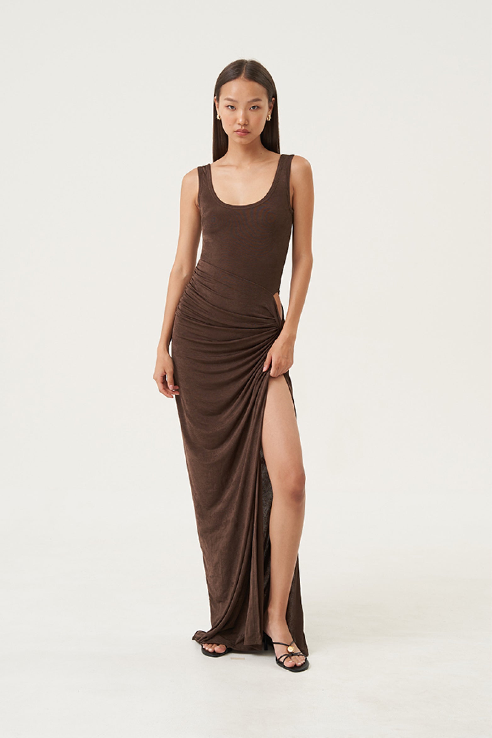 Solea Cutout Drape Dress Dusty Cocoa
