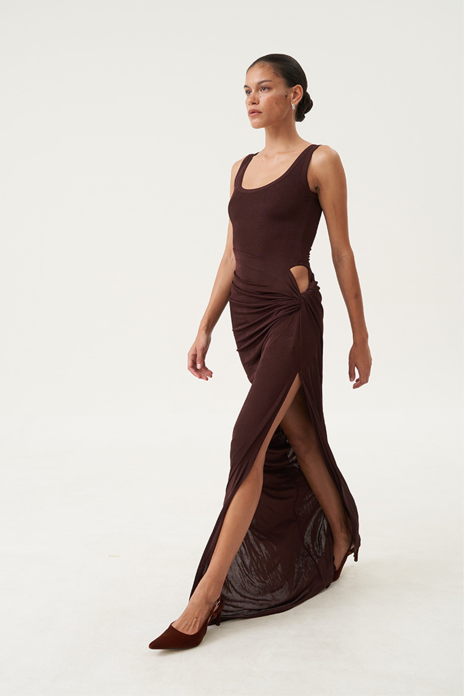 Solea Cutout Drape Dress Wine Chestnut
