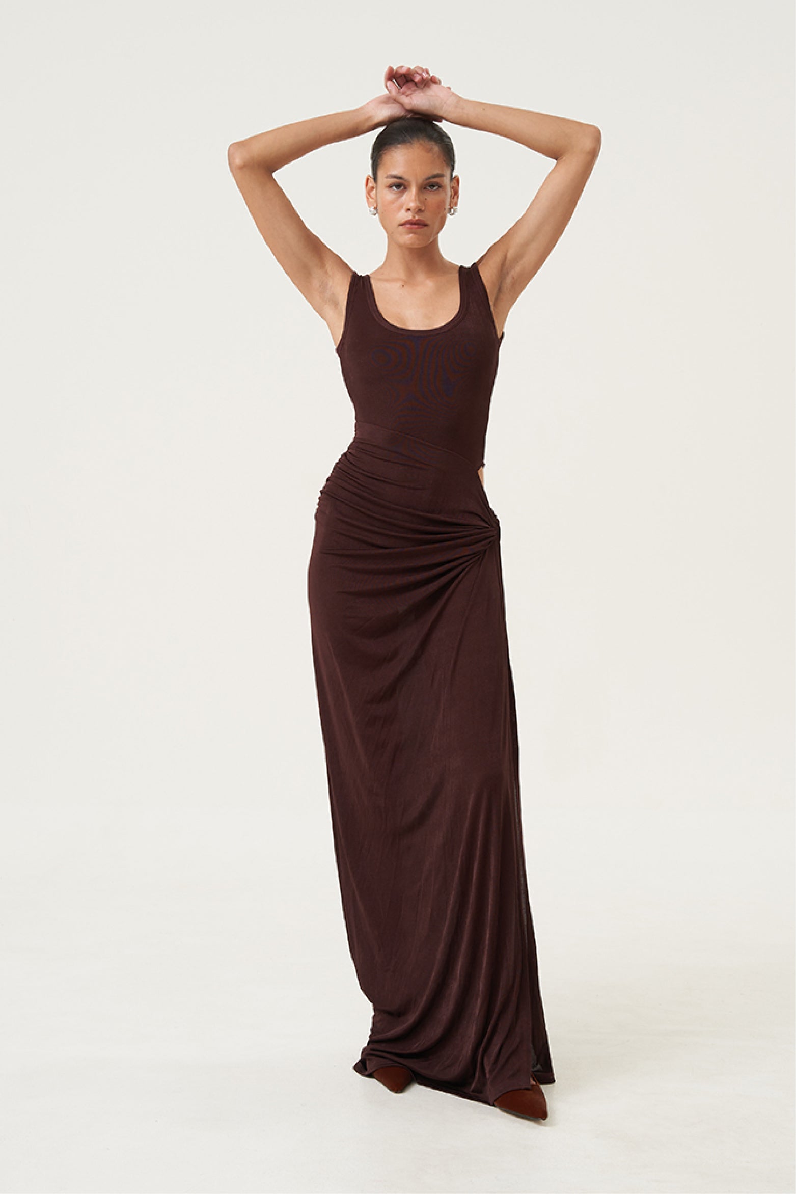 Solea Cutout Drape Dress Wine Chestnut